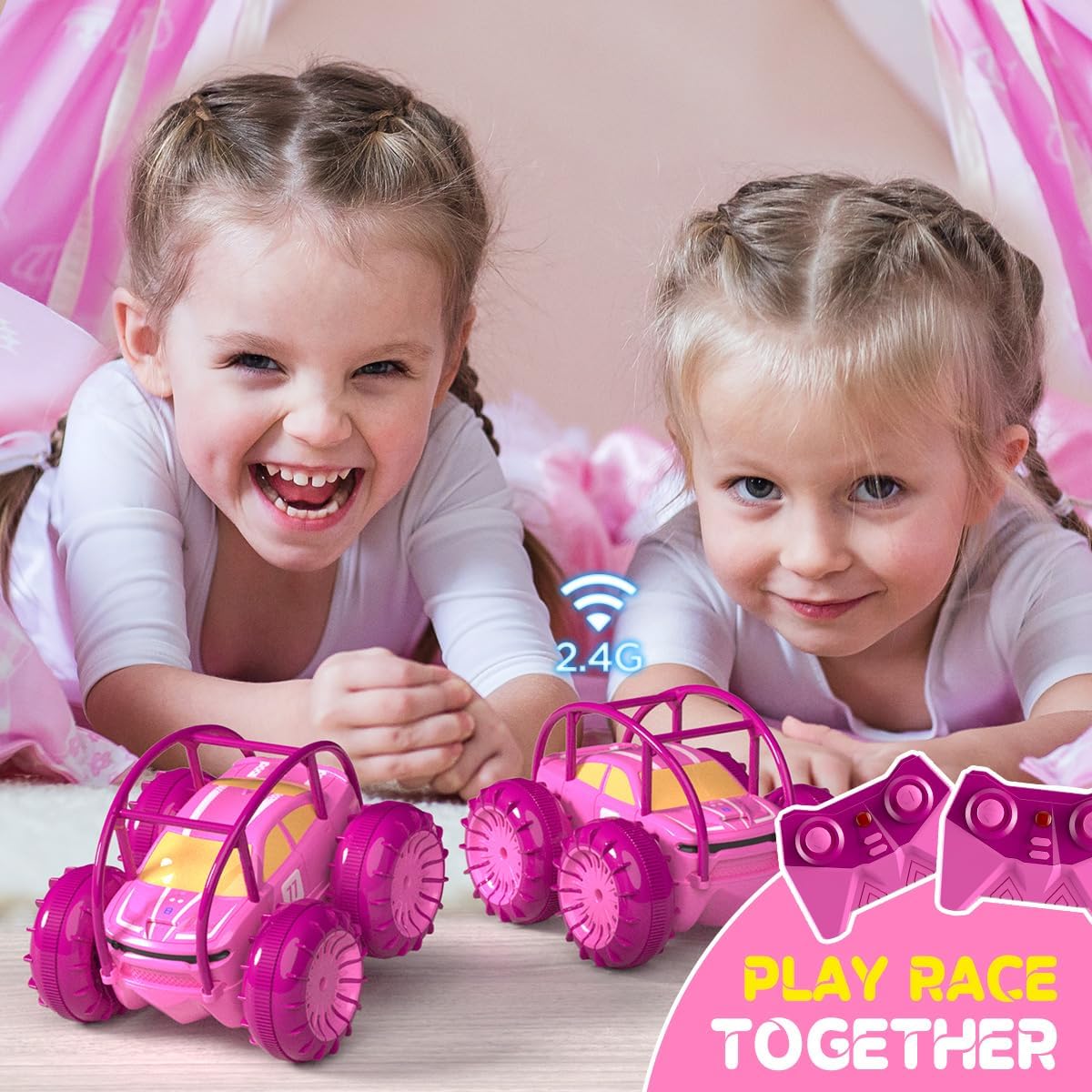 Remote Control Car, Fast Direct Charging RC Cars Amphibious 360° Rotating LED Rechargeable Stunt Car 2.4Ghz 4WD All Terrain RC Race Cars Toy Christmas Birthday Gift for Kids Boys Girls Aged 3-12 years