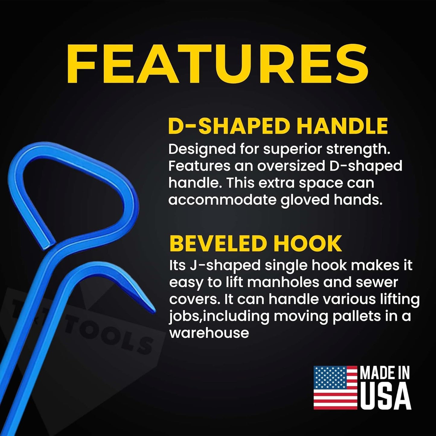 T&T Tools 24-Inch Manhole Hook Tool -Heavy Duty Single Hook for Lifting Manhole Covers, Storm Drains, Septic Tank Risers - Rigid Hex Alloy Steel Tool for Lifting, Pulling, and Removing Covers-4 Pack