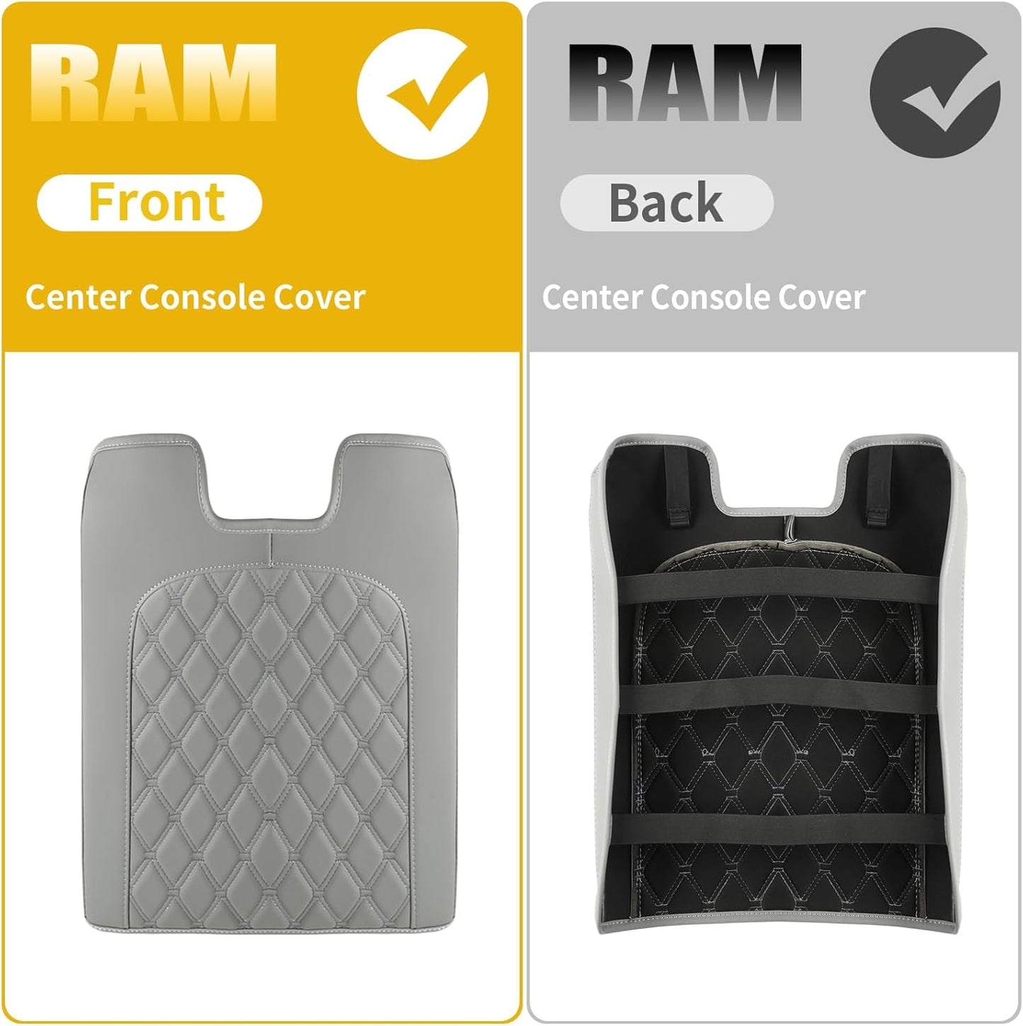 GIANT PANDA Custom Fit Console Cover for 2013-2018 Ram 1500 & 2013-2024 Ram 2500/3500/1500 Classic Model Jump Seat Console - Waterproof Faux Leather Armrest Center Cover - Full Protection - Grey