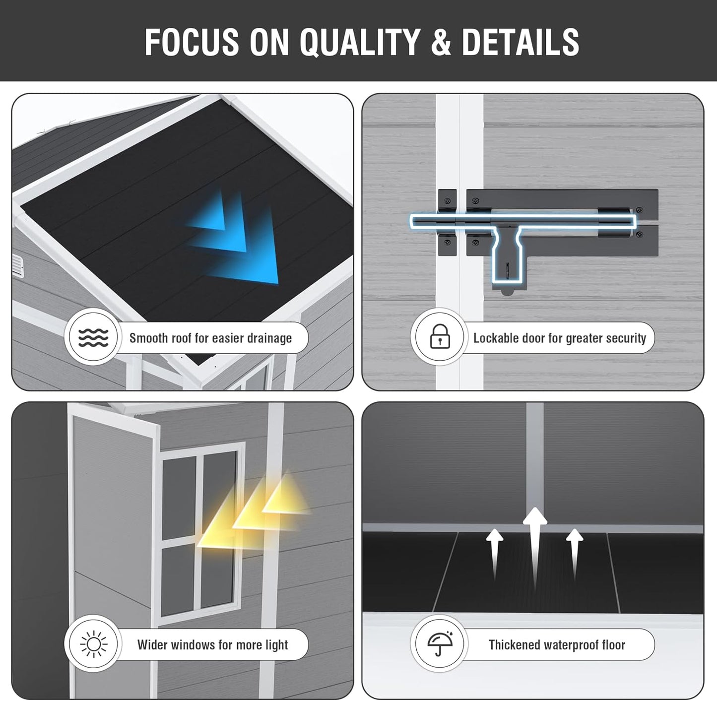 6x5 FT Outdoor Storage Resin Shed with Floor, Waterproof Plastic Garden Tool Shed with Windows, Vents & Lockable Door and Sloped Roof, Easy to Assemble Bike Shed for Patio, Backyard, Lawn, Grey