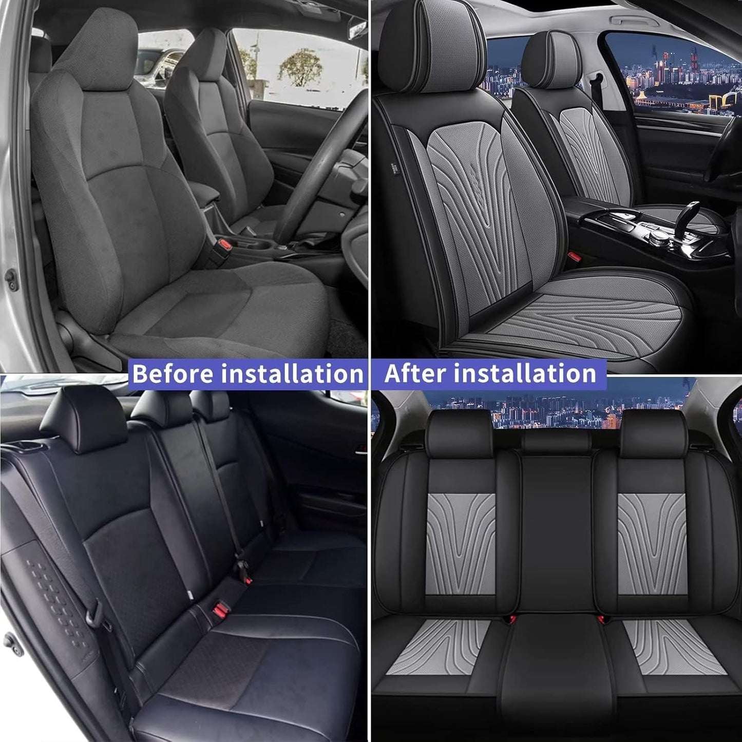 Car Seat Covers Fit for Toyota Camry 2012-2025 Faux Leather Automotive Seat Covers Breathable Waterproof Seat Cushions Compatible with Airbag (5 Seats,Black&Gray)