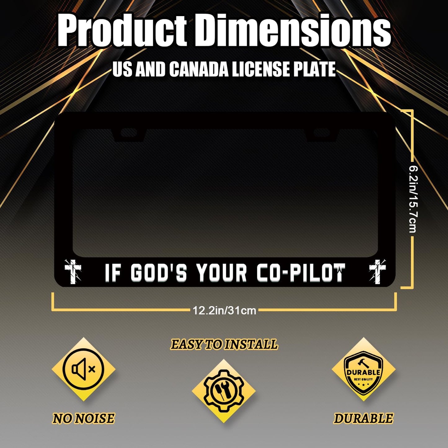 If God‘s Your Co-Pilot License Plate Frame Funny Jesus License Plate Stainless Steel Christian Car Accessory Religion License Plate Cover Decoration with Screws Men Women Size 12.2" x 6.2"