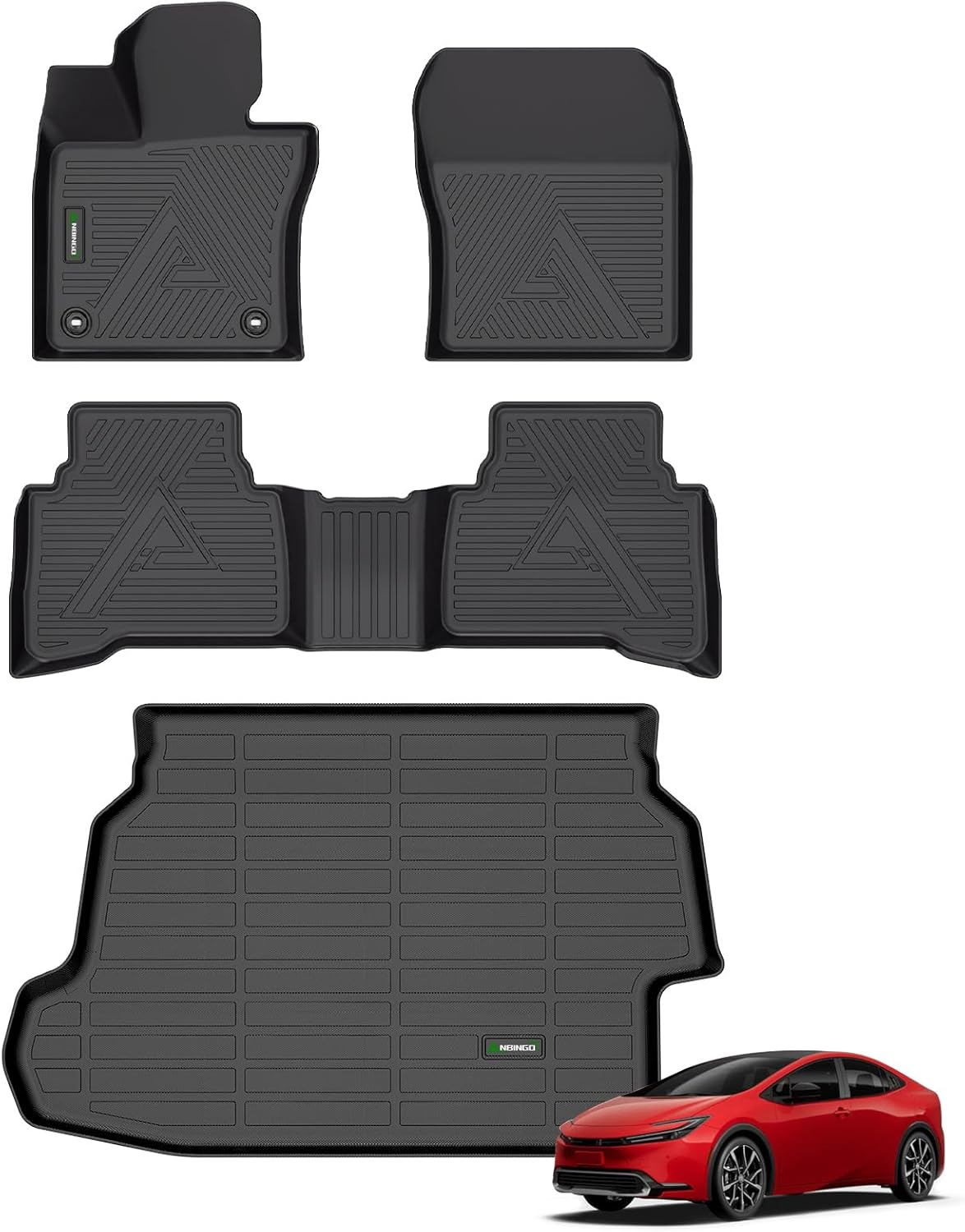 Floor Mats & Cargo Liner Custom for Toyota Prius & Prius Prime 2026 2025 2024 2023 All Weather Prius Car Mats丨1st, 2nd Row Set & Cargo mat | Prius Floor Mats 2026 Prius Accessories-Black