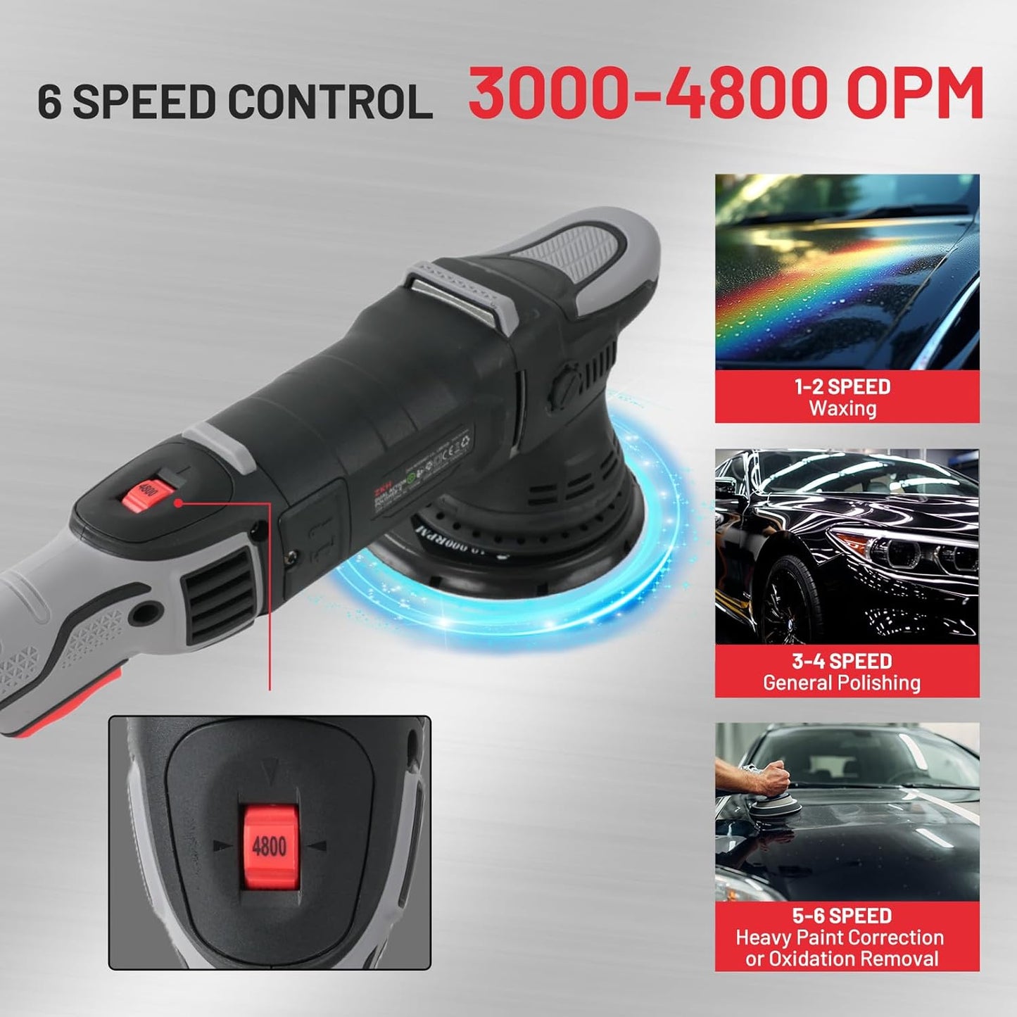 ZKH Buffer Polisher, 6 Inch Car Buffers and Polishers Kit, 21mm Orbit Dual Action Polisher with 1000W Powerful Motor, 4800OPM Buffer Polisher for Car Detailing and Waxing