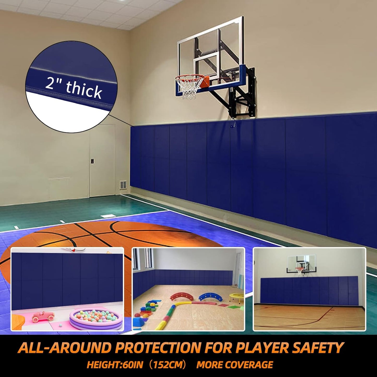 PROGOAL 2"/4" Thick Foam Protection Wall Pad，Gym Basketball-Court Protectors，Durable Waterproof Padding for Wall-Mounted Basketball Hoops(60" L x 20" W)…
