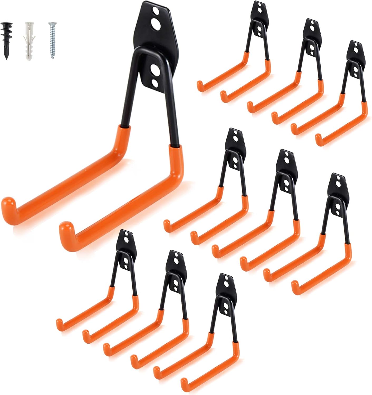 AOBEN Garage Hooks Heavy Duty, Steel Garage Storage Hooks, Utility Tool Hangers and Combinable Wall Mount for Organizing Ladder, Hold Chairs, Heavy Tools (Medium U, 10 Pack)