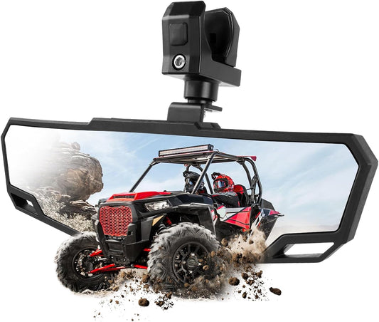 DREAMIZER UTV Rear View Mirror, 360°Adjustable Angle for 1.5" to 2.0 inch Round Roll Cage,Aluminum Clamp Convex Center Mirror Compatible with Polaris RZR General KRX Mule Can Am