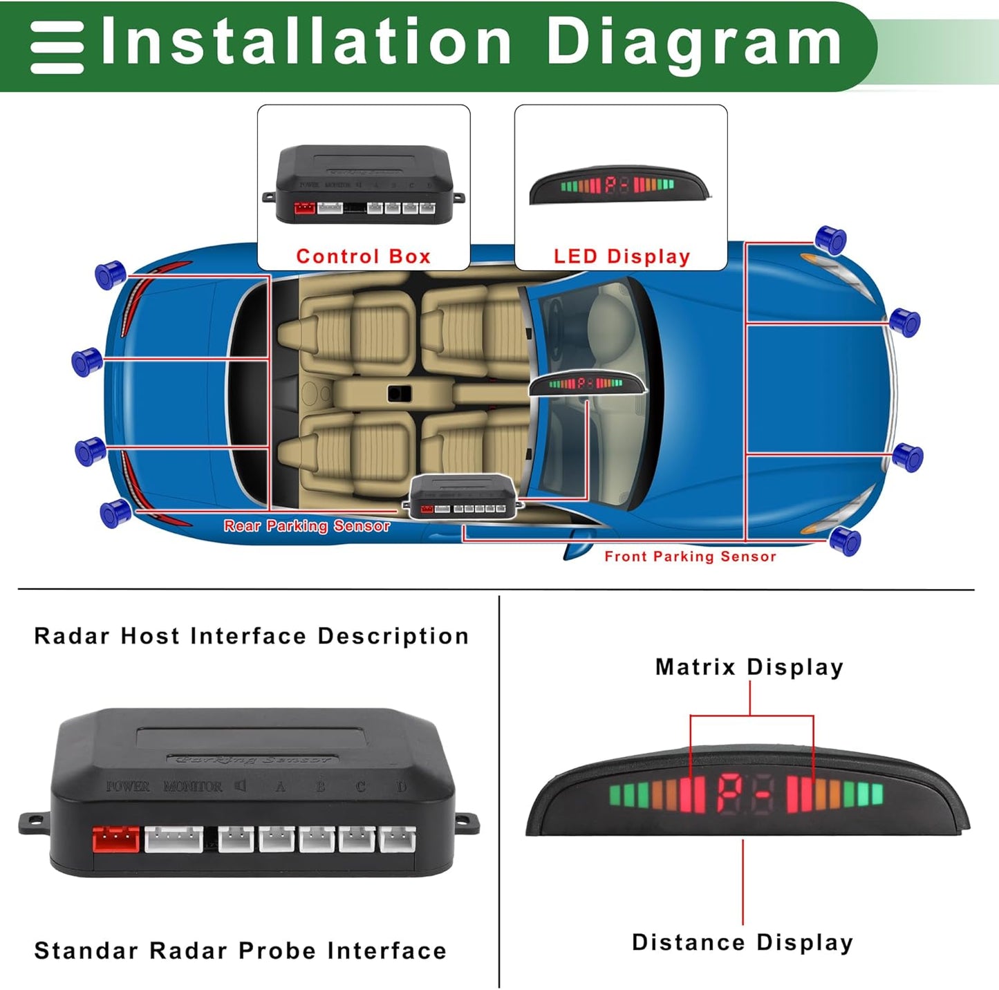 Motoforti Universal Car Auto Vehicle Reverse Backup Radar System Reverse Parking Sensors Alarm Buzzer Reminder Distance Detection Dark Blue 2Pcs Parking Sensors