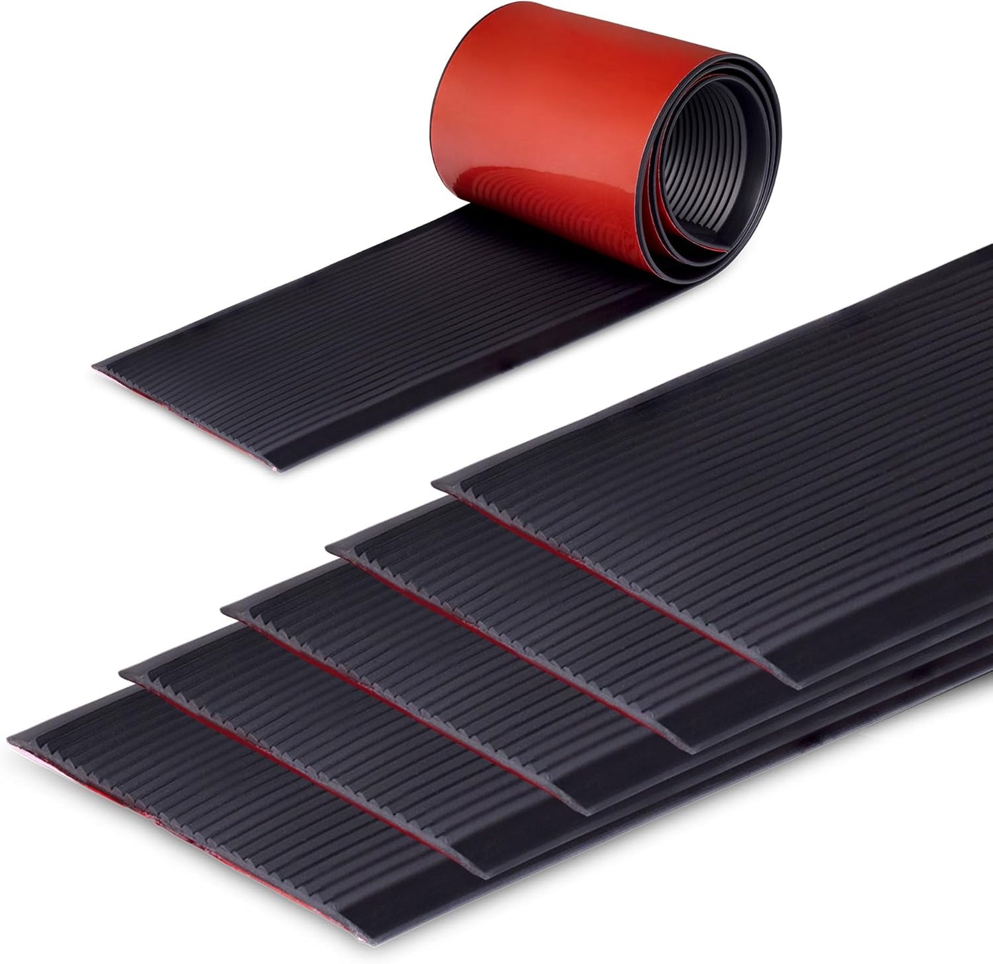 Rubber Bond 4x36in Anti Slip Stair Treads (5-Pack) - Waterproof Outdoor/Indoor Heavy Duty Non-Skid Tape for Stairs - Adhesive Rubber Grip Strips for Steps & Ramps - Black