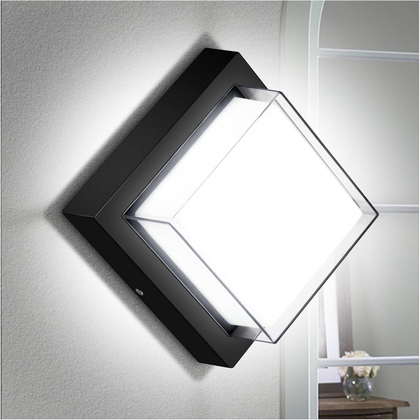 Exterior Wall Lights, Modern Waterproof Outdoor Wall Mount Lighting, Black Square Small Led Porch Light with Anti-Rust 6000K Daylight 12W for Garage, Entryway,House