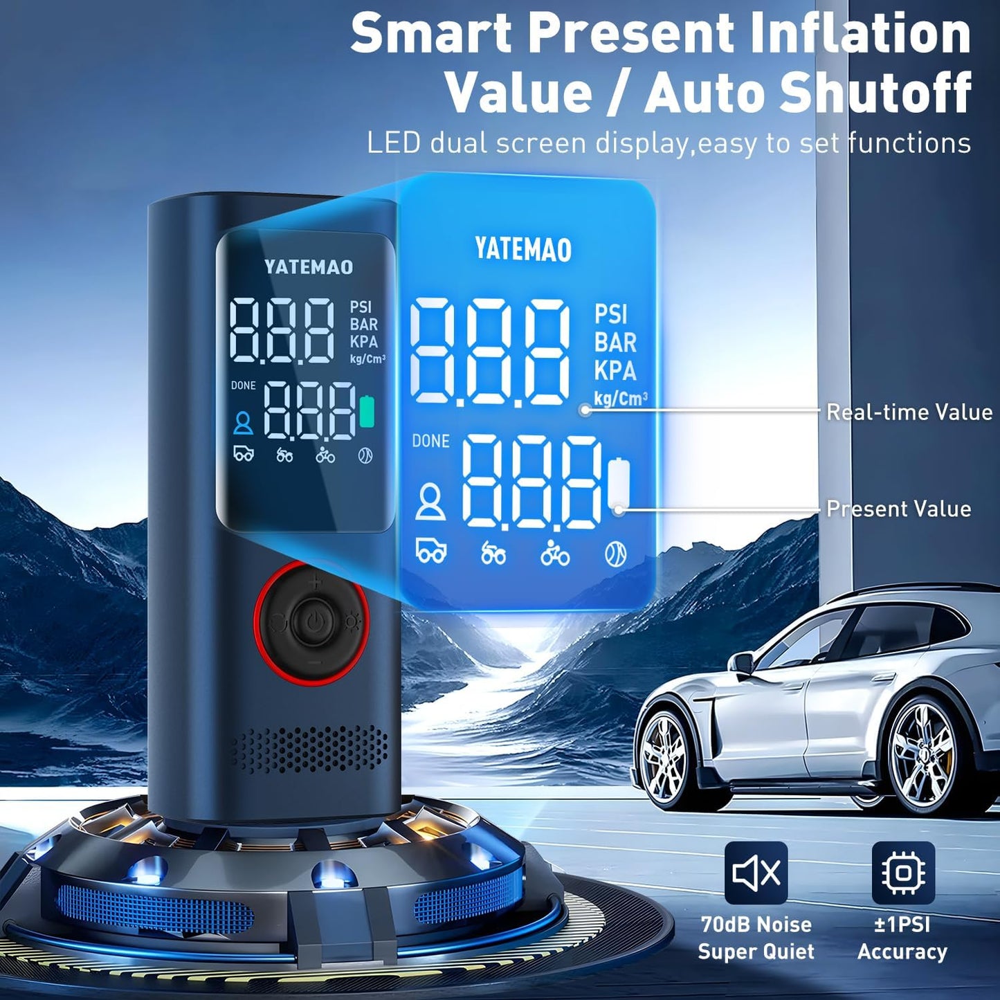Tire Inflator Portable Air Compressor - tire inflator 25000mAh & 160PSI，4X Fast portable air compressor with LCD Digital Tire Gauge Pressure，Cordless air pump for car tires,bike, Motorcycle, Ball