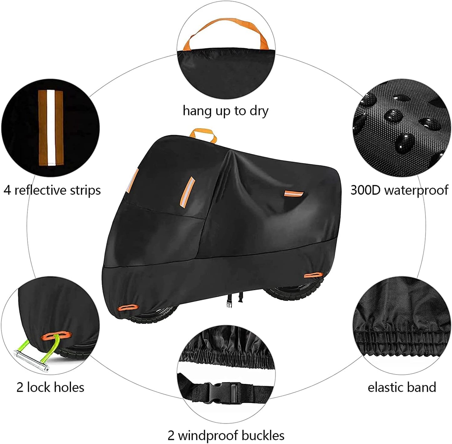 300D Oxford Heavy Duty Motorcycle Cover, Dirt Bike Cover, 96 inch XL for Adventure Cruiser Street Sport Touring - Tear Proof Night Reflective Lock Holes Waterproof Impermeable Outdoor Protect