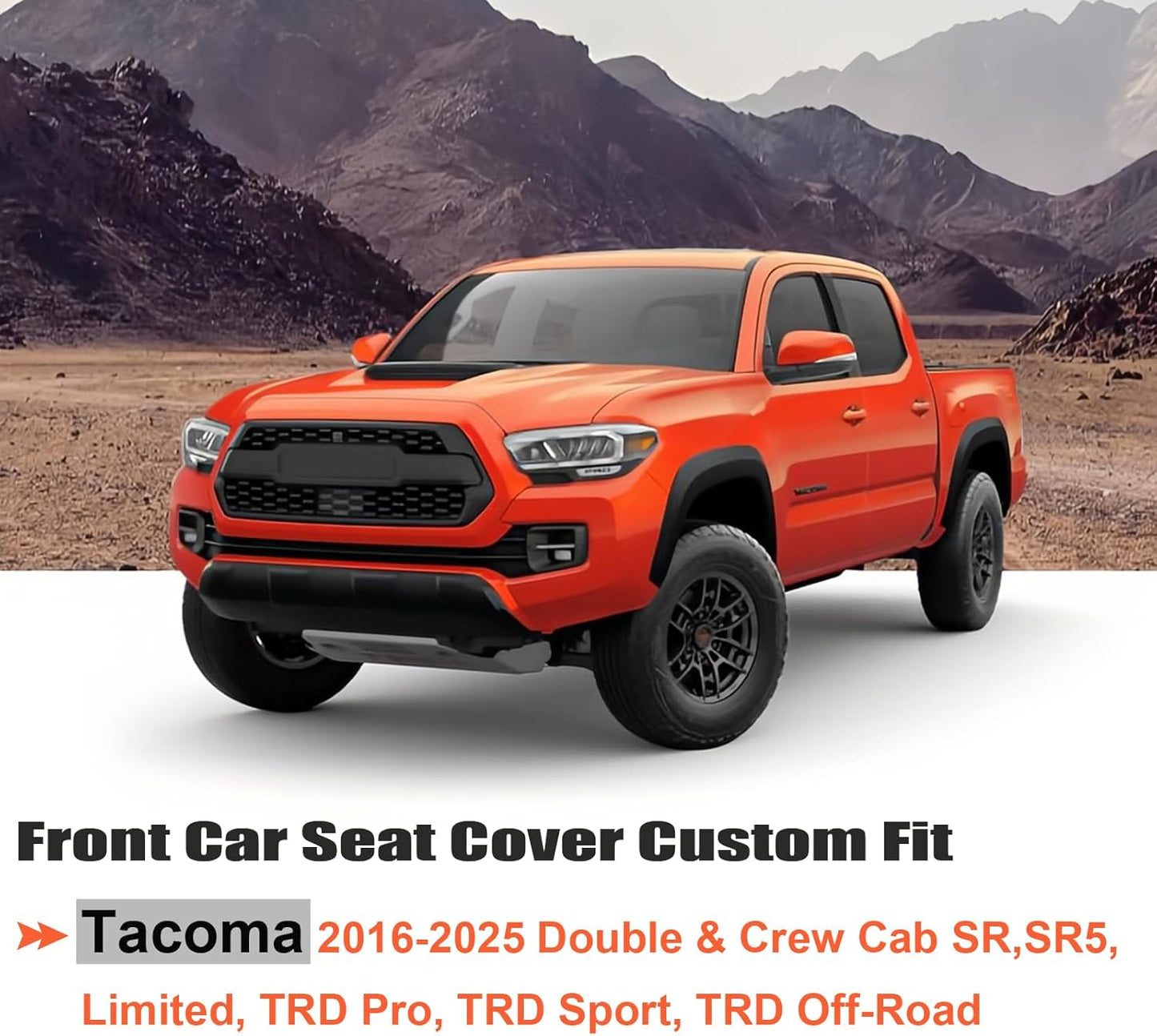 GIANT PANDA 2-Pack Front Mesh Car Seat Covers Custom Fit Toyota Tacoma 2016 2017 2018 2019 2020 2021 2022 2023 2024 2025 Double & Crew Cab SR, SR5, Limited, TRD Pro, TRD Sport, TRD Off-Road(Grey/Gray)
