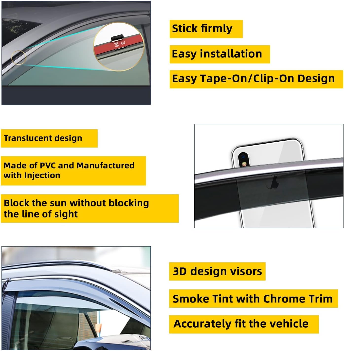 4pcs Smoke Tint with Chrome Trim Window Visors Compatible with Compatible with 2019-2024 Altima Outside Mount Tape On/Clip On Style PVC Sun/Rain Guard Vent