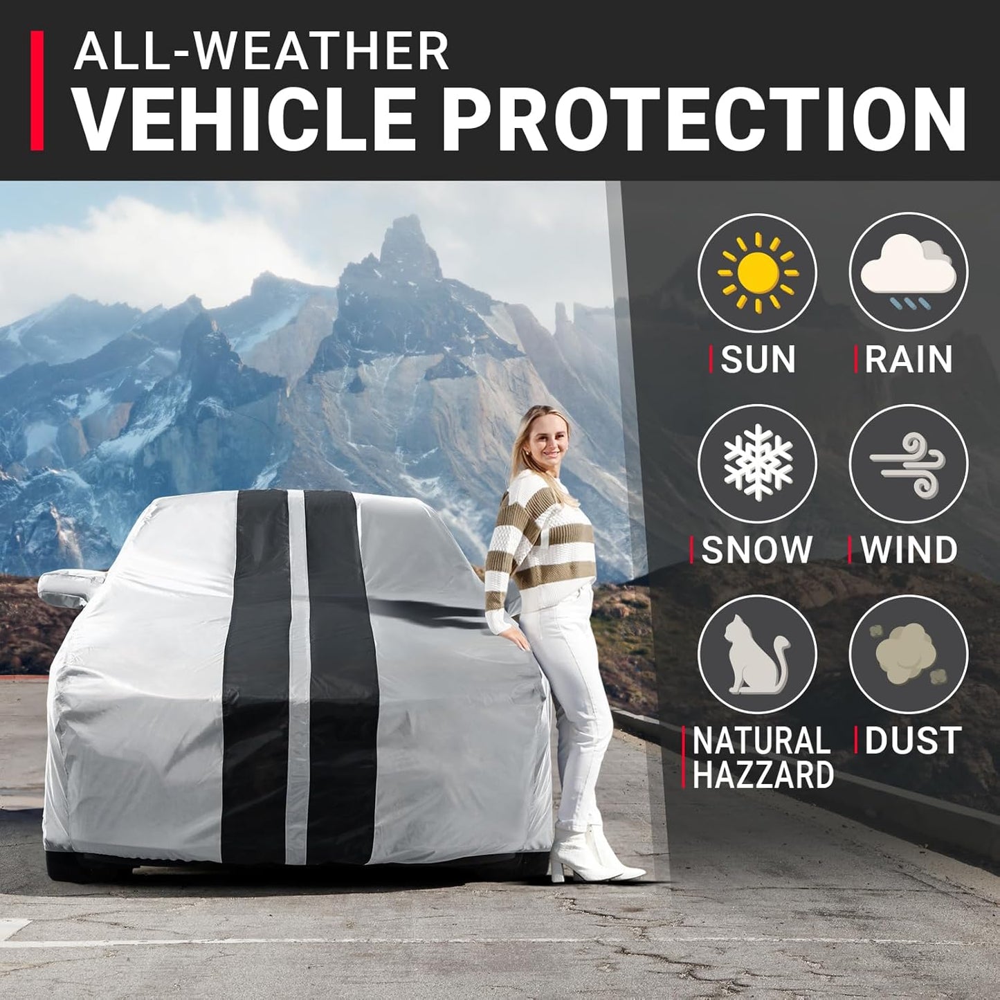 iCarCover Custom Car Cover for Pontiac Sunfire 2-Door, 4-Door (2003-2005) Waterproof All-Weather Rain Snow UV Sun Protector Full Exterior Indoor Outdoor Car Cover (Stripe - Gray/Black)