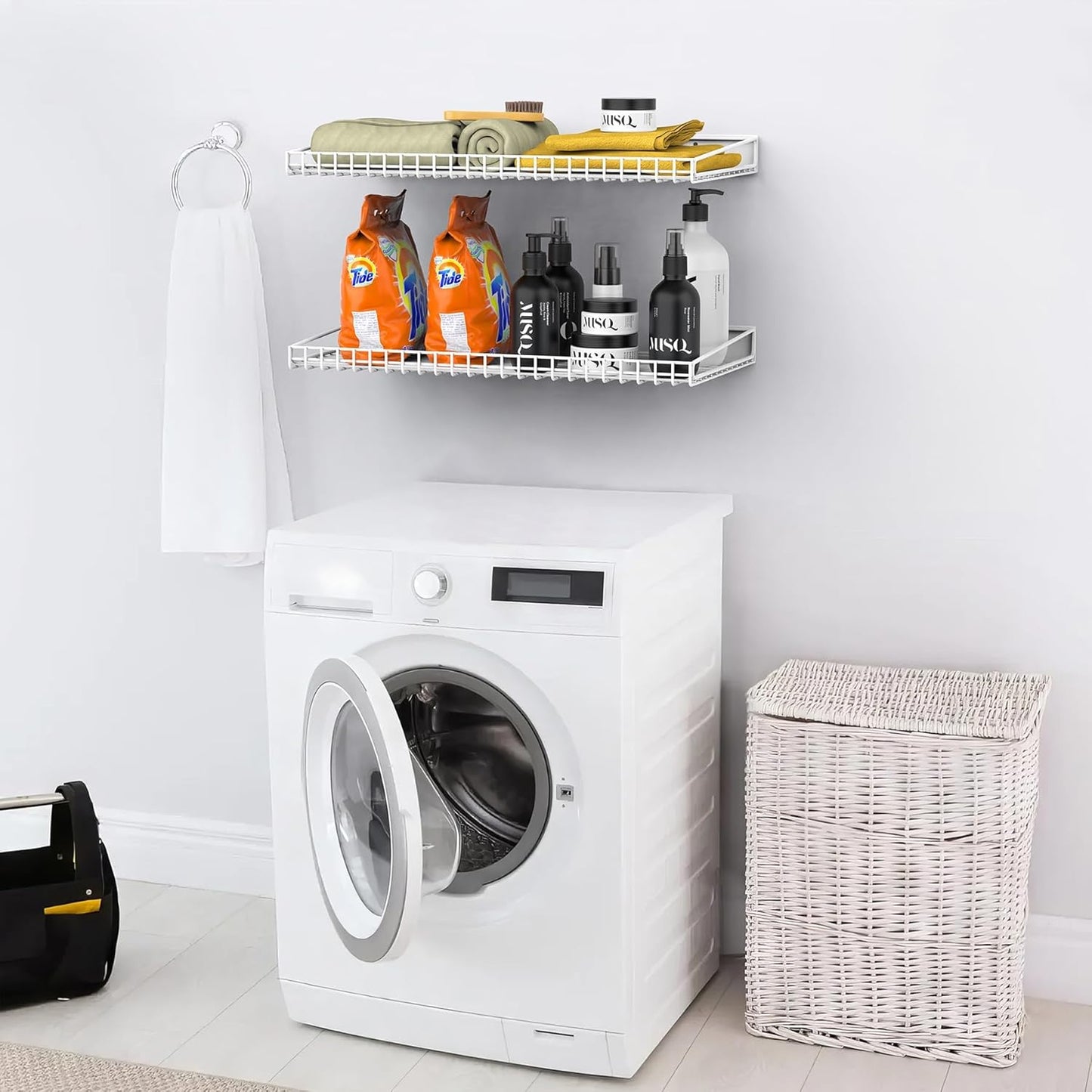 TORACK 2 Pack Wall Mounted Storage Shelves, 23.5" x 12" Wall Shelf for Garage, Closet, Laundry Room, Heavy Duty Garage Wall Shelving, Holds Up to 65 Lbs(White)