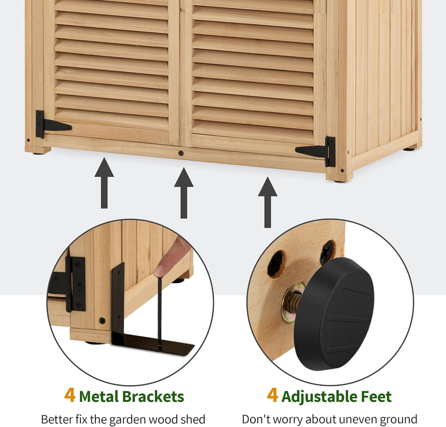 MCombo Outdoor Storage Cabinet, Wooden Storage Shed with Latch, Outside Garden Tool Shed with 2 Doors for Patio Yard Lawn, 0808 (Natural, Medium)