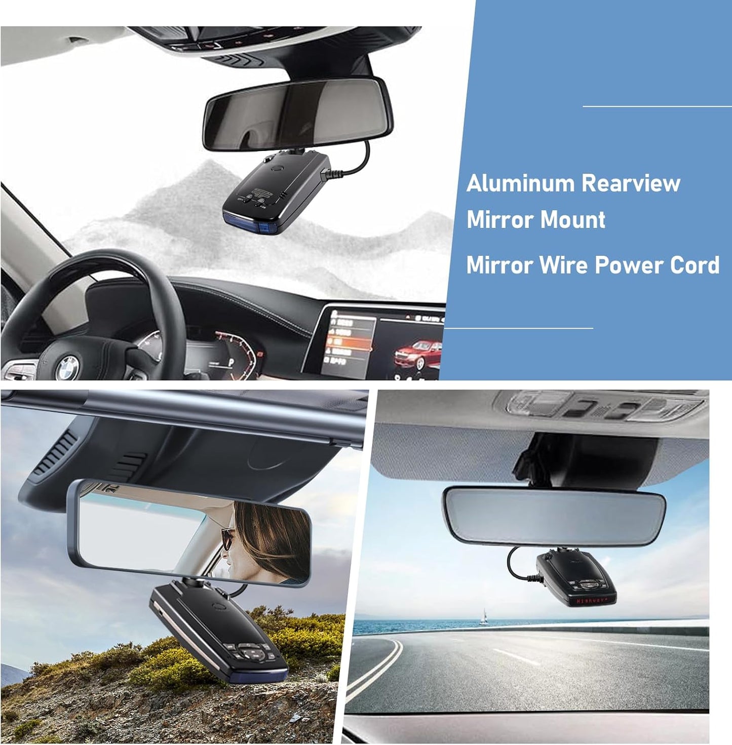 Radar Detector Mount,Rearview Mirror Rod Radar Mounting Bracket+Rearview Mirror Hard Wire Power Cord kit16,with Inline Fuse (for Escort Beltronics Vector Rocky Mountain Phantom-T Radar)