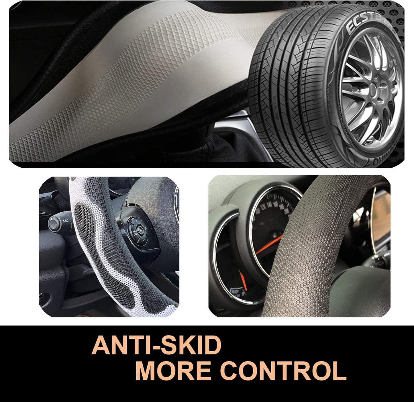 PINCTROT Comfy Grip Steering Wheel Cover, Anti-Slip Design, Universal 14.5-15 Inch(Silicone White)