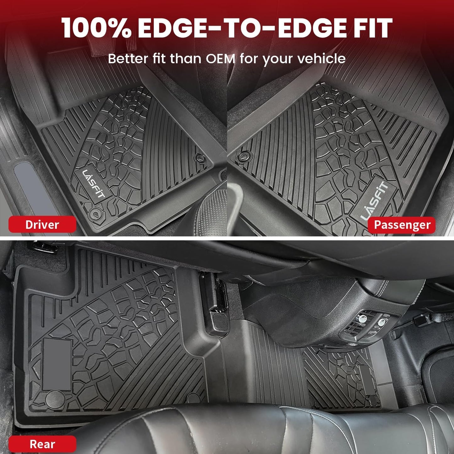 LASFIT Floor Mats for Jeep Cherokee 2015-2023 (Not Fit with Raised Dead Pedal) All Weather TPE Custom Fit Car Mats Floor Liners 1st & 2nd Row, Black