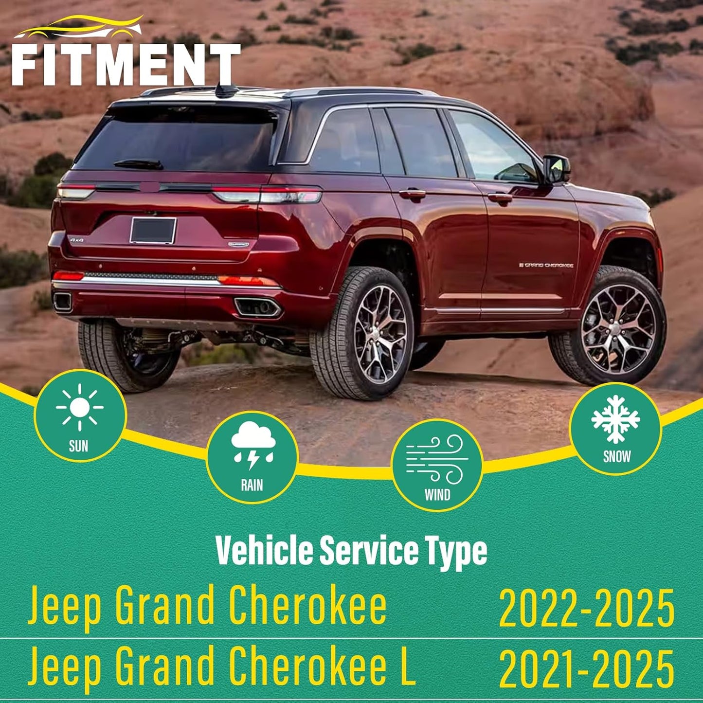 26" 20" 10" Windshield Wiper Blades Replacement for Jeep Grand Cherokee 2022 2023 2024 2025 / Grand Cherokee L 2021-2025 Premium All Weather Front Rear Wipers Set - OEM Quality (Pack of 3)