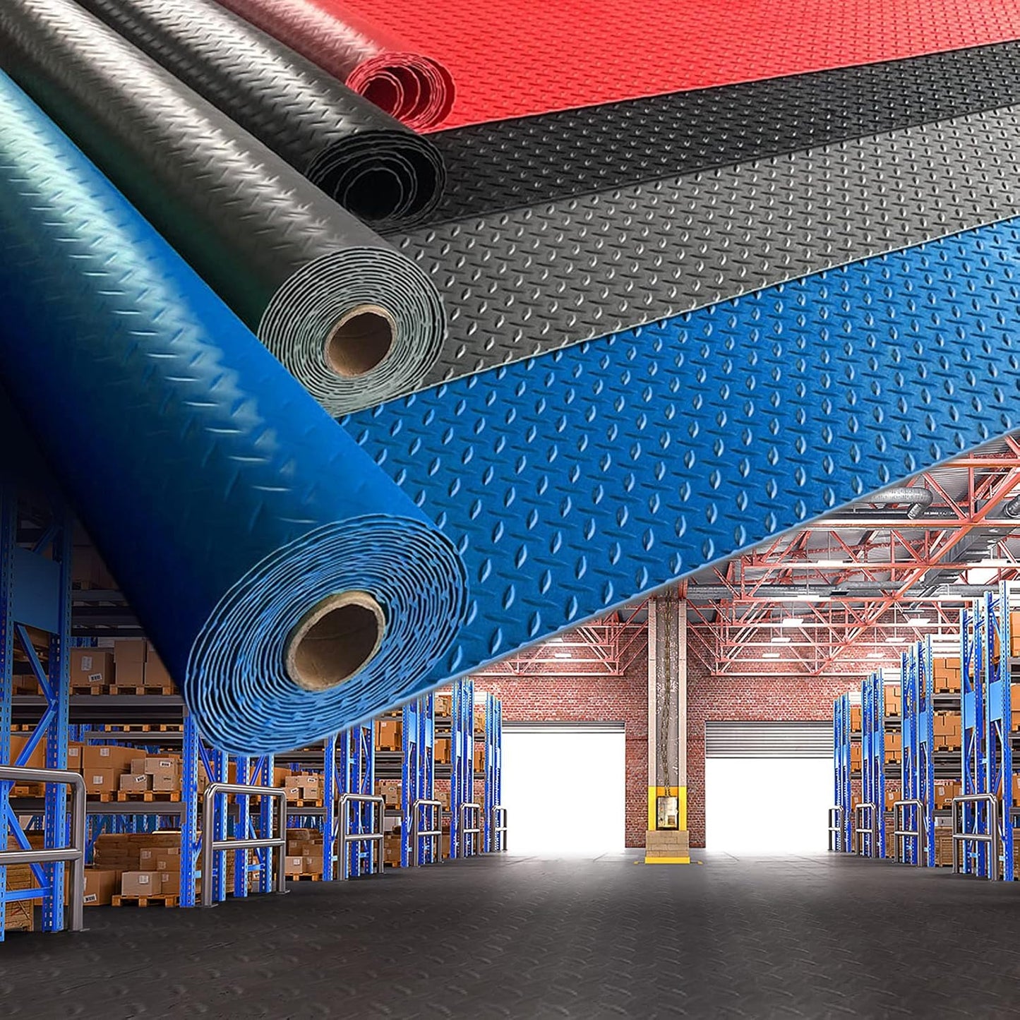 Boshen 7.5Ft x 17Ft Garage Floor Mat 2.5mm Thickened Rubber Flooring Roll 127.5sqft Diamond Plate PVC Rubber Trailer Mat Non-Slip Floor Protector Mat for Garage Warehouse Basement Trailer - Grey