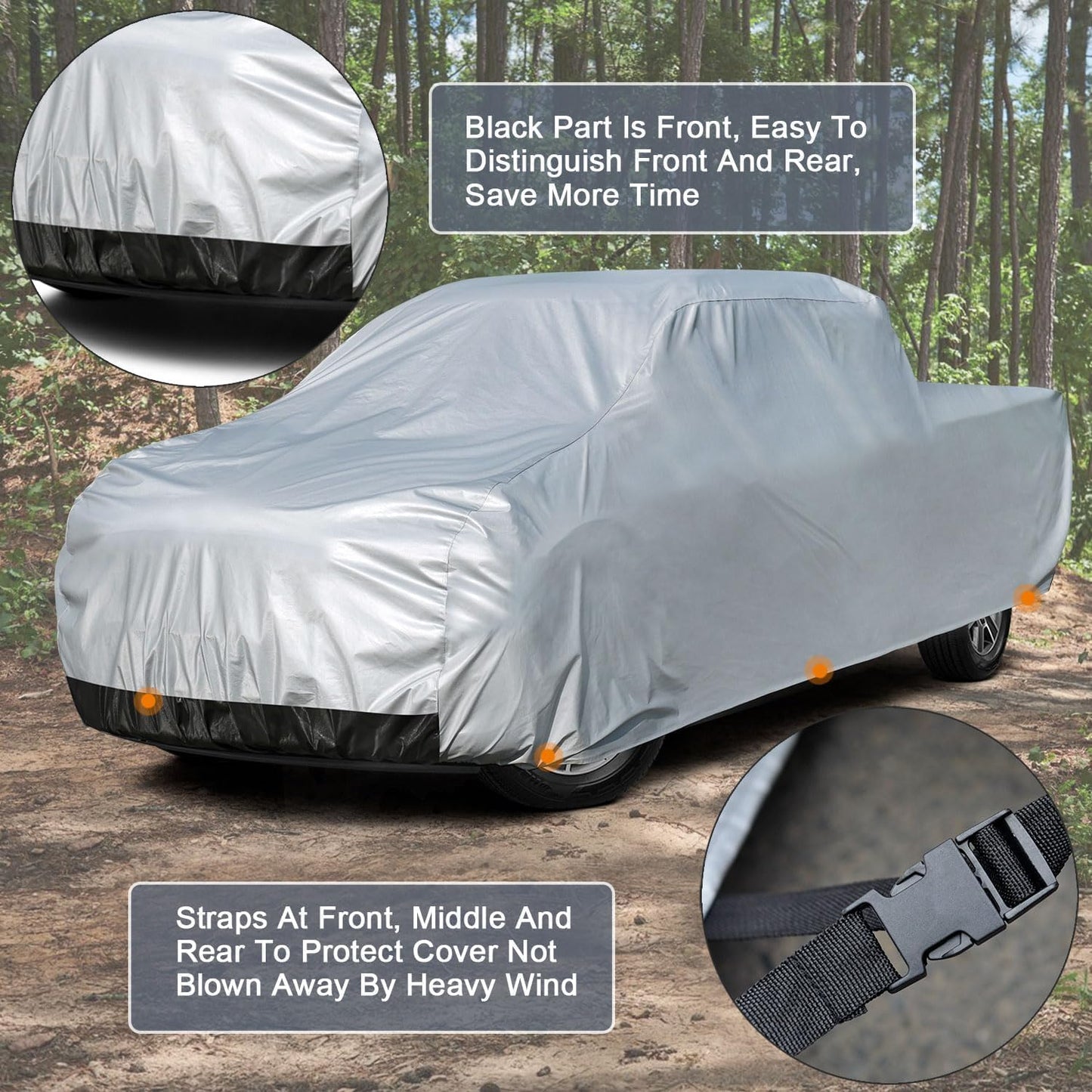Kayme 6 Layers Truck Cover Waterproof All Weather, Heavy Duty Outdoor Pickup Cover Sun Uv Rain Protection, Universal Fit (Length Up to 250 inch) XXL