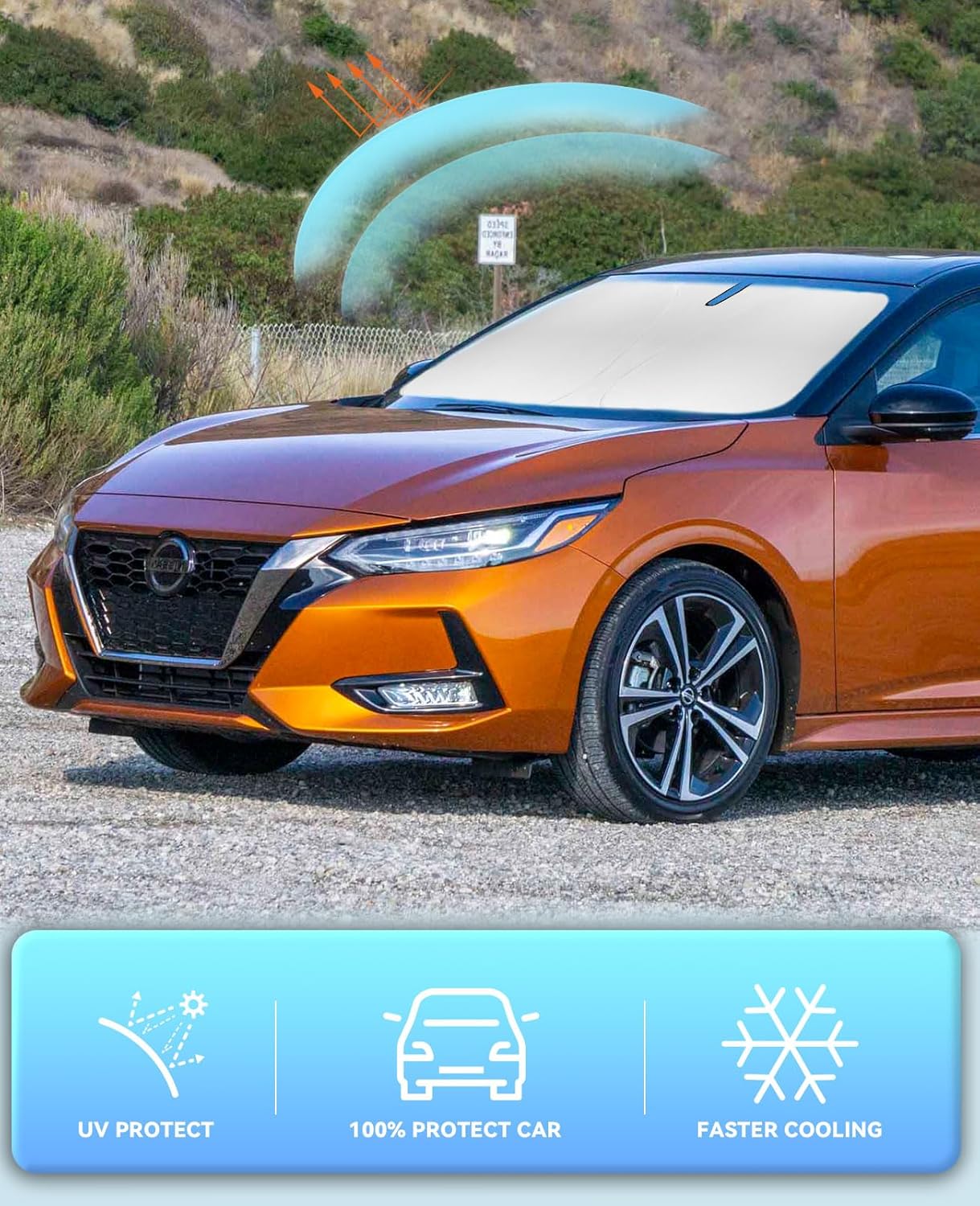 Sun Shade for Sentra Sedan Windshield Sunshades for 2020 2021 2022 2023 2024 2025 Nissan Sentra Sedan Accessories Windshield Cover Foldable Front Window Shields Sun Visor Blocks UV Rays Heat