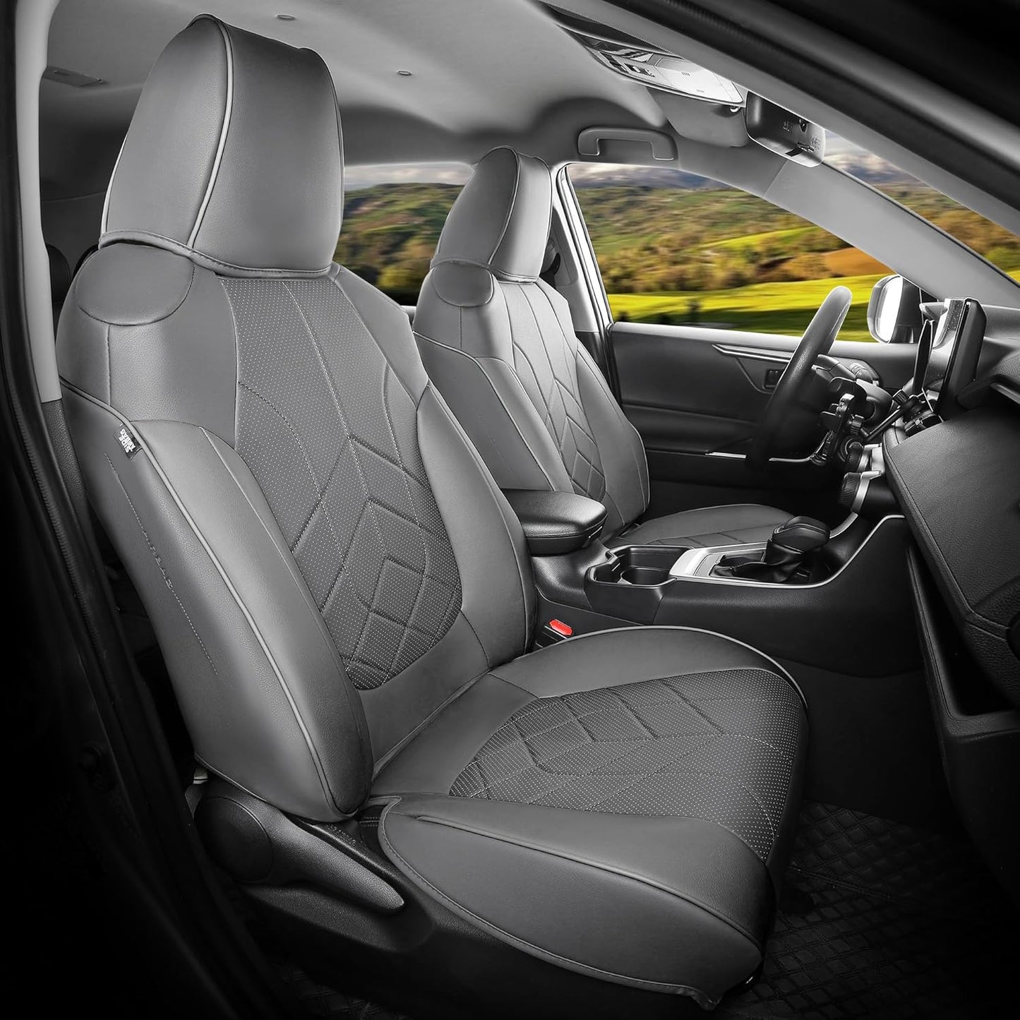 for Toyota RAV4 Seat Covers 2019 2020 2021 2022 2023 2024 2025 RAV 4 Prime & Hybrid XLE LE Limited XLE Premium (Not for XSE/SE Hybrid) - Custom Leather Car Seat Covers Full Set - BlackGrey