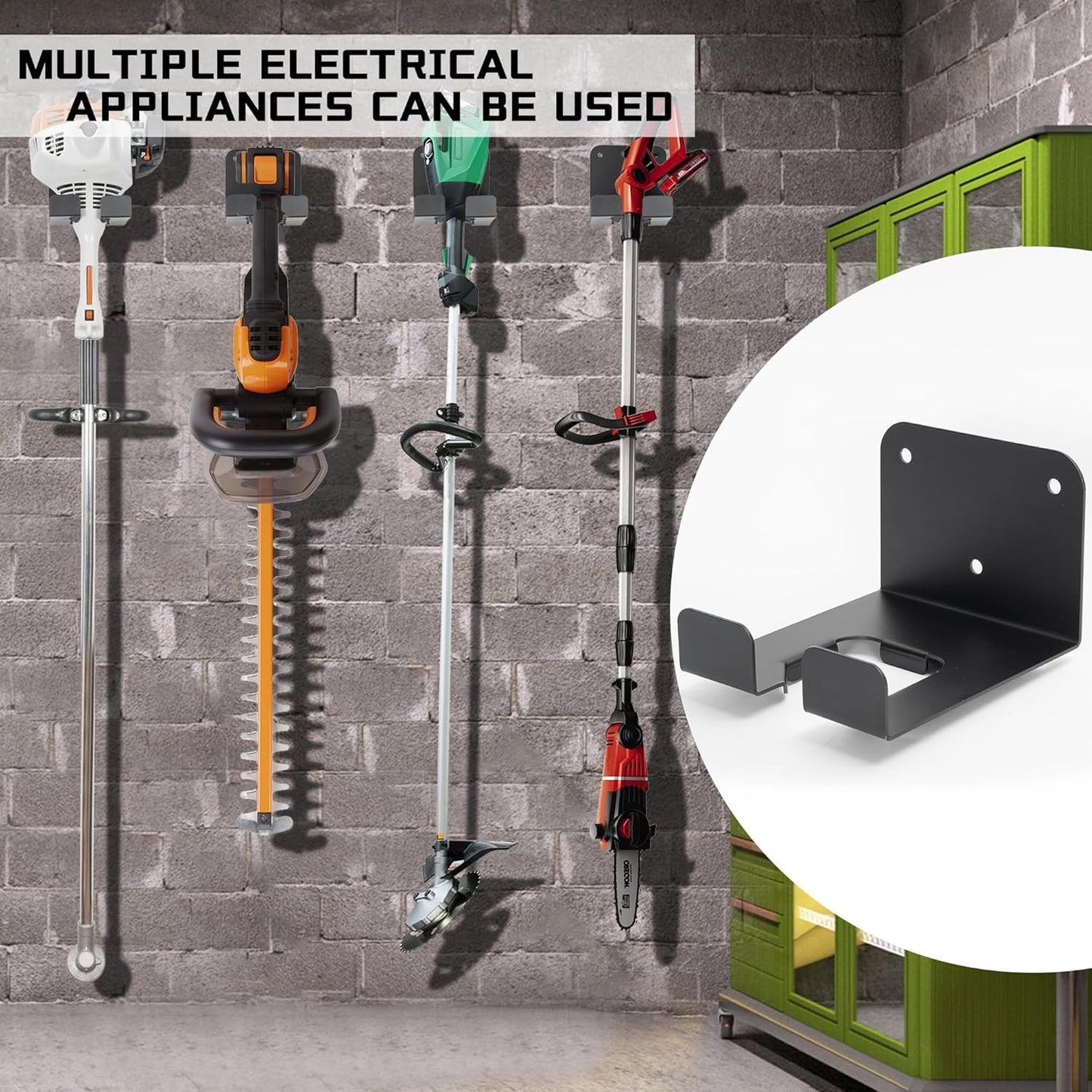 Weedeater Hanger, 1 Pack Weed Eater Hanger for Garage Wall-mounted Organizer Trimmer Rack Storage for Grass Trimmer, Hedge Trimmer, Garage Wall, Garden Tools, Black