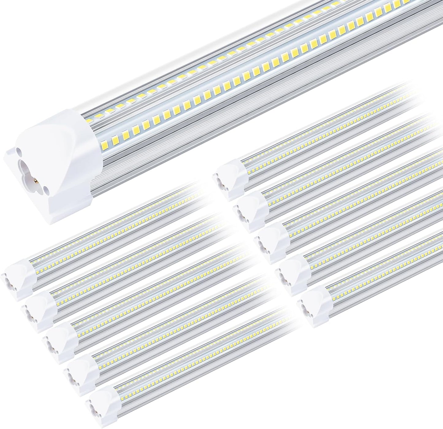 LED Shop Lights - 4FT 50W LED Light Fixture, 4 Foot High Output 7750Lumen, 6000K, Clear Cover, V-Shape Linkable, Plug and Play, T8 LED Tube Light for Garage, Workshop (10 Pack)