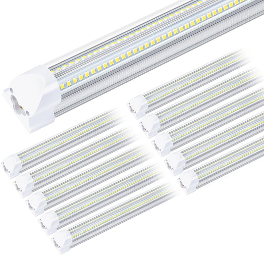LED Shop Lights - 4FT 50W LED Light Fixture, 4 Foot High Output 7750Lumen, 6000K, Clear Cover, V-Shape Linkable, Plug and Play, T8 LED Tube Light for Garage, Workshop (10 Pack)