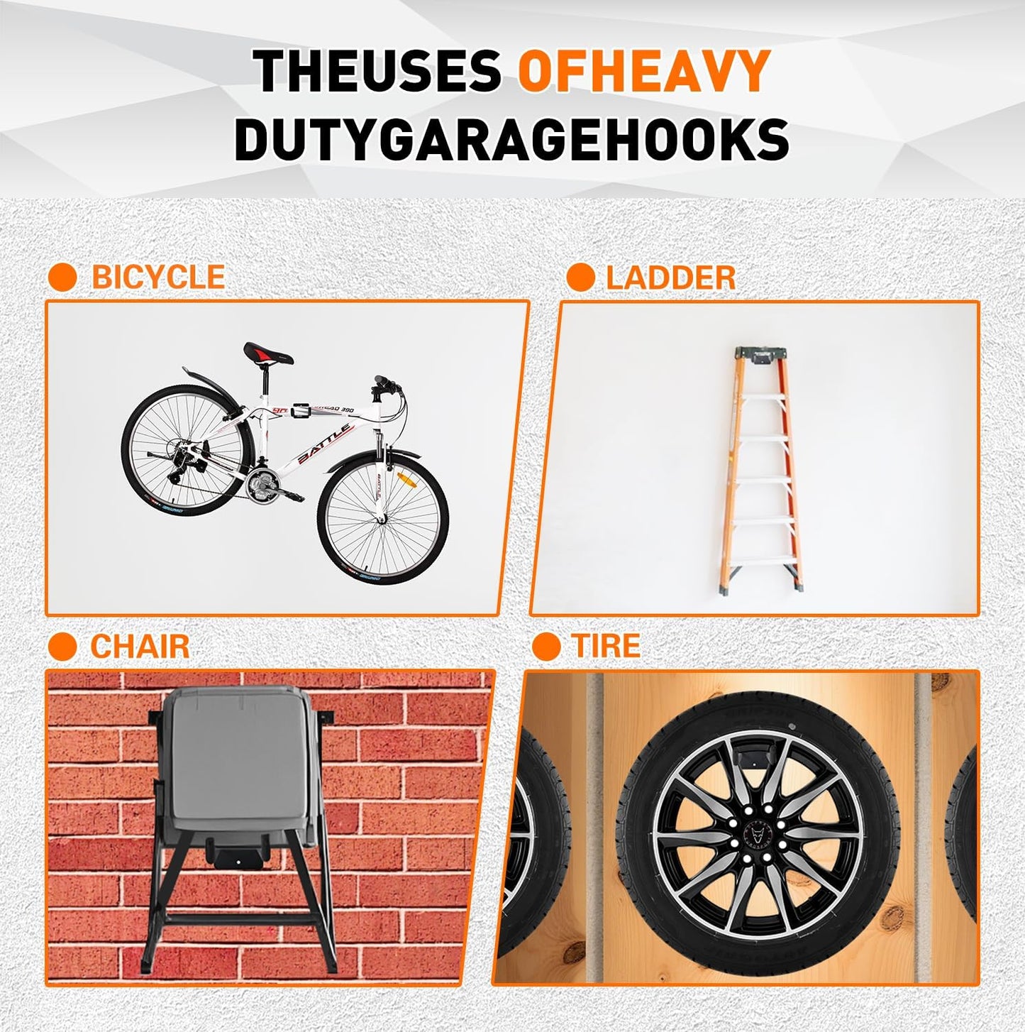 14 Inches Garage Hooks Heavy Duty, Extra Large 4Pcs Heavy Duty Garage Hooks,Duty Wall Mount Organizer for Hanging Yard Tools,Car Tires, Ladders,Chairs (Black)