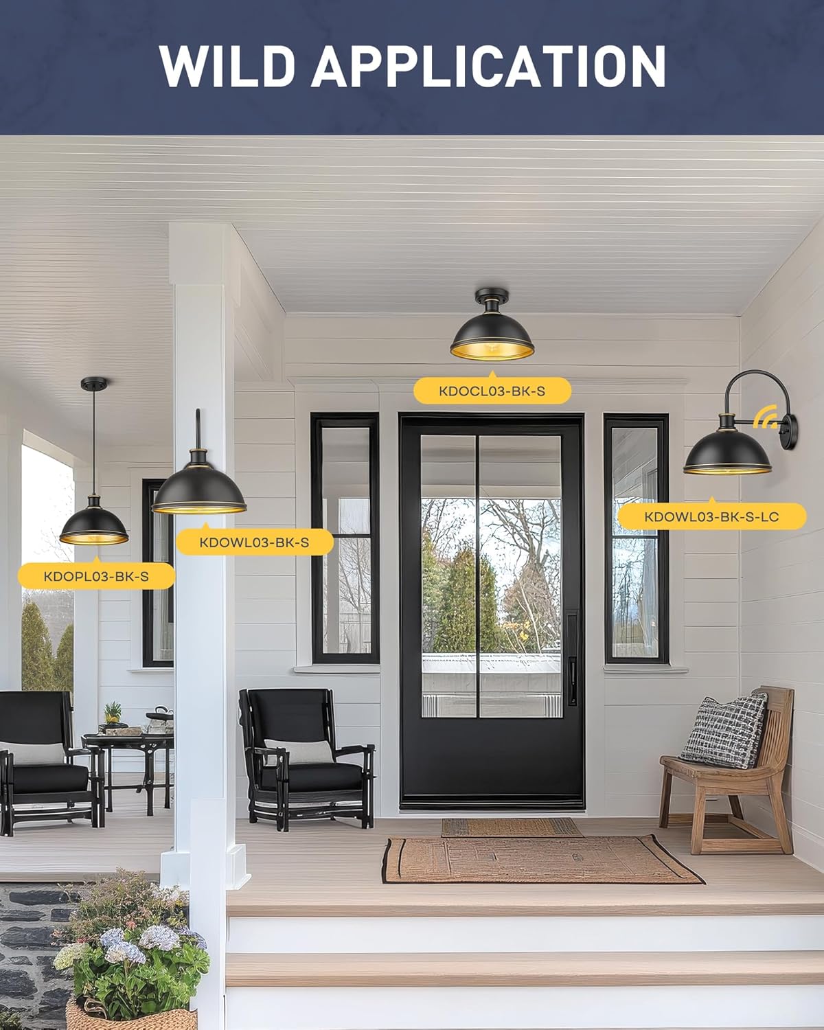 kudos Exterior Gooseneck Barn Light, Farmhouse Black Outdoor Wall Light, Rustic Industrial Wall Sconces for Porch Entryway Garage, 1 Pack, KDOWL03-BK-S