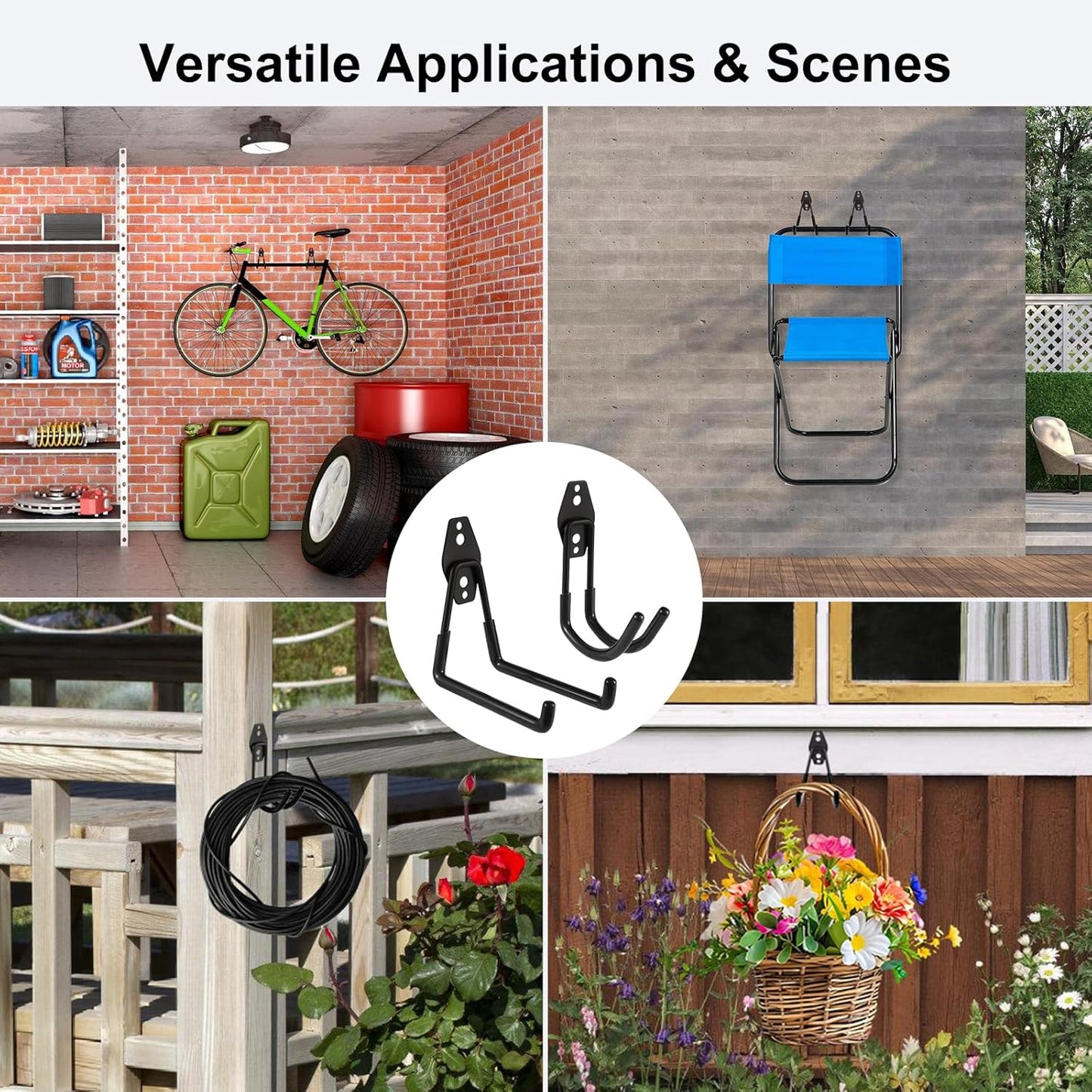 Garage Hook Heavy Duty Wall Storage Hangers, 18 Pack Garage Storage Hooks Steel Tool Black for Ladders, Ropes, Garden Tools