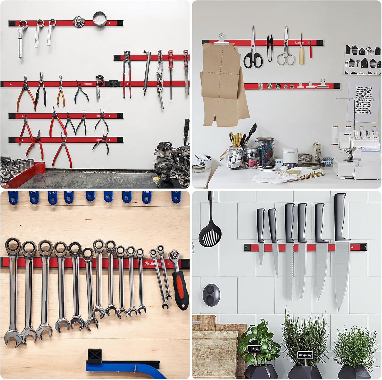 6 Pieces 24" Magnetic Tool Holder Strip, Red Magnet Bar, Metal Tool Organizer Rack for Garage Organization, Easy To Install in Workshop, Mounting Screws Included