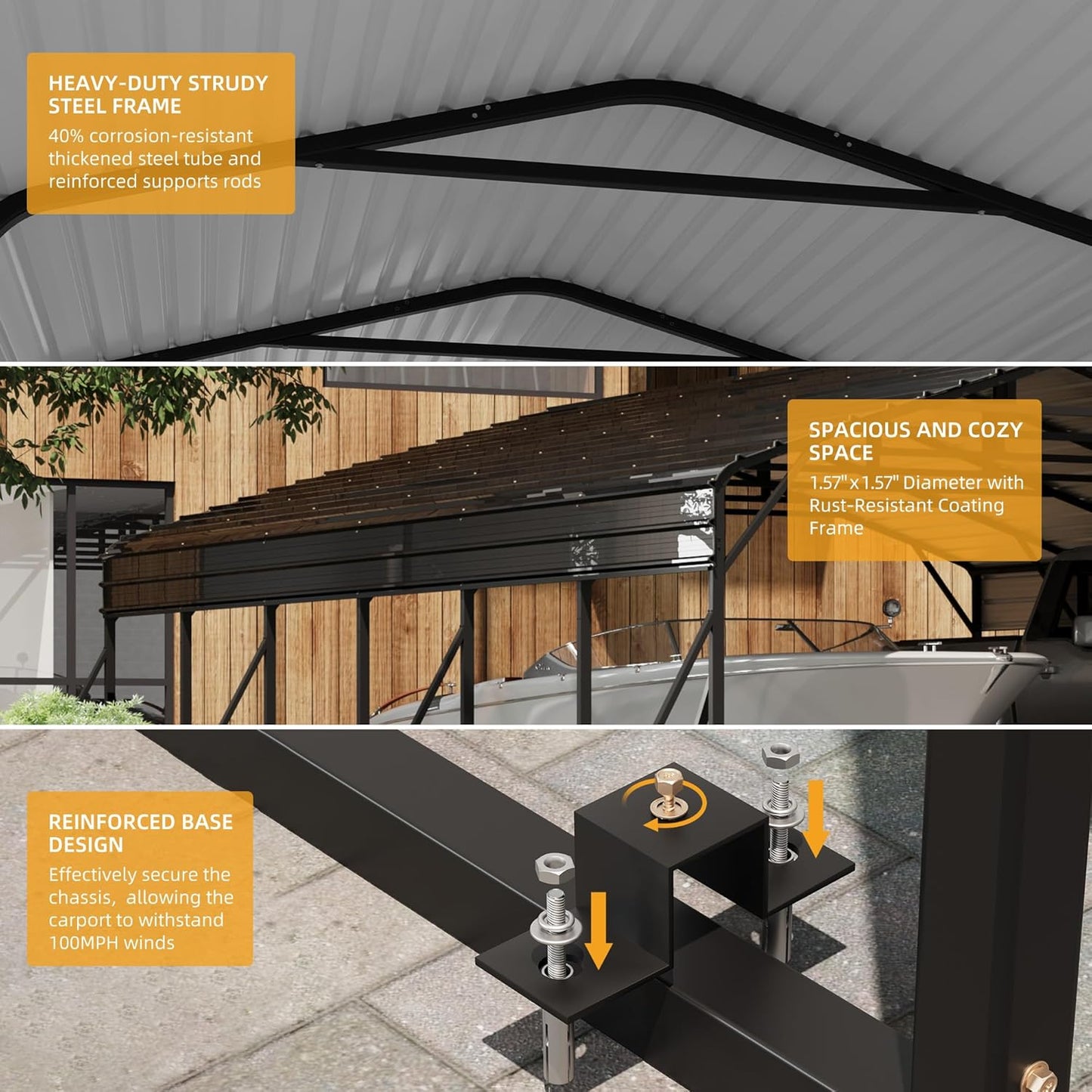 20' x 30' Heavy Duty Metal Carport With Galvanized Steel Roof, Metal Roof Carport With Enhanced Base, Tall MetalCarport Kits Garage for Tractors, Pickup, Boat, Car