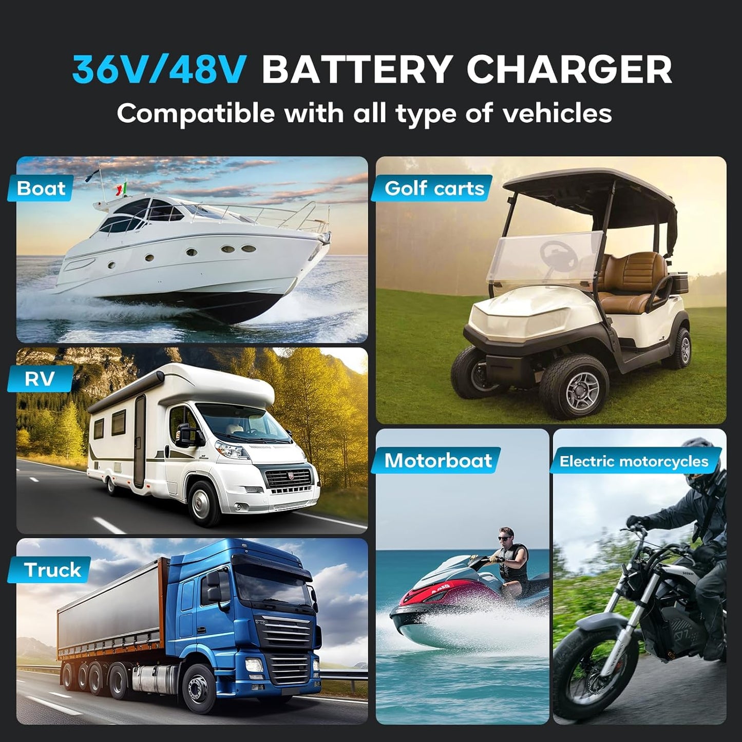 Golf cart Battery Charger, 36V 18A and 48V 13A Trickle Battery Charger,36 Volt Golf Cart Charger,for Club Car,EZGO & Yamaha,Lithium,LiFePO4,Lead-Acid AGM/Gel/SLA..BatteryCharger,Crowfoot Plug