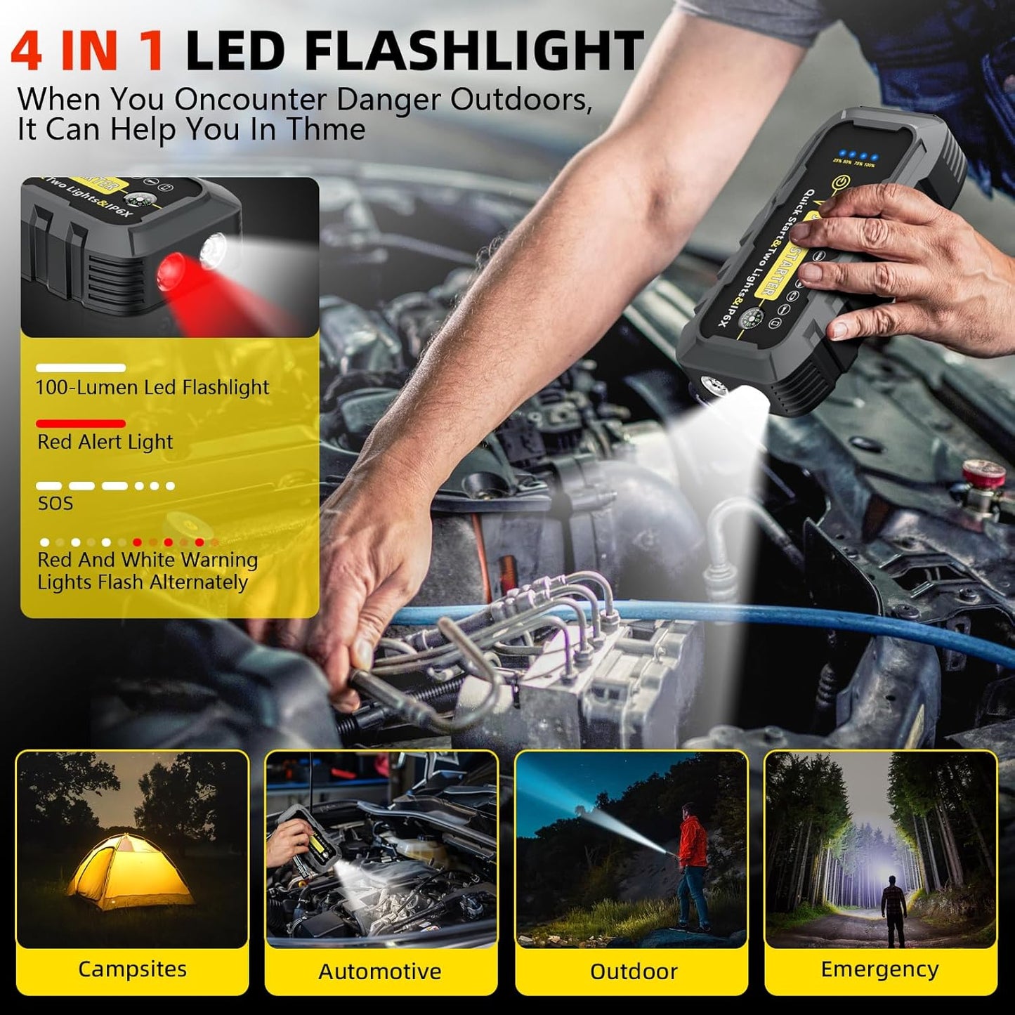 2025 Upgraded for A5 Car Jump Starter 3000A,Jump Starter Battery Pack for Up to 9.0L Gas and 7.0L Diesel Engines,12V Portable Jump Box with 4 Modes Flashlight and Jumper Cable-3year Limited