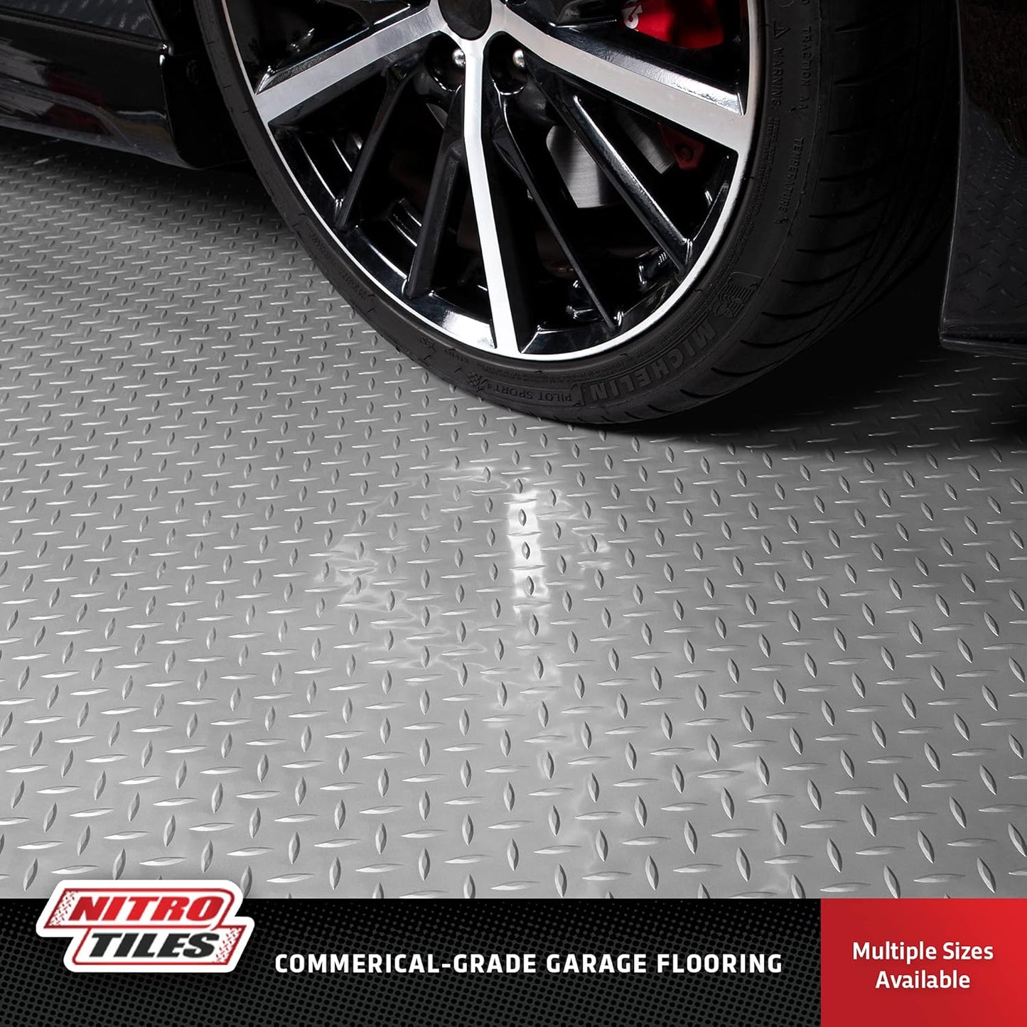 IncStores 2.5mm Thick Commercial-Grade Nitro Roll Garage Floor Mat | Flexible Vinyl Floor Mat for a Stronger and Safer Garage, Workshop, or Trailer | Diamond-Plate, Stainless Steel, 7.5' x 40'