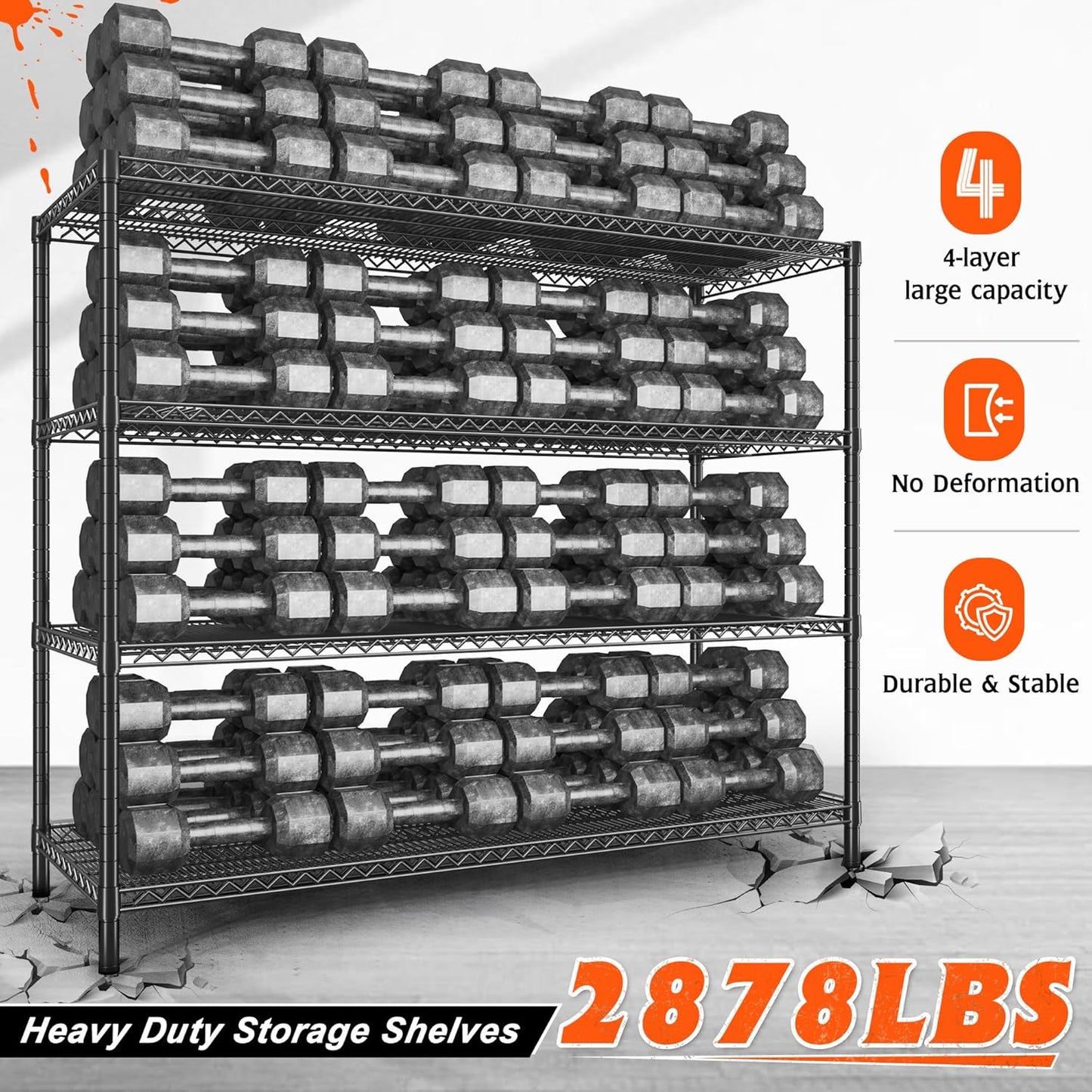 REIBII 60" W Storage Shelves 2878LBS Wire Shelving Unit with Wheels Heavy Duty Metal Shelving Adjustable Metal Shelves for Pantry,Kitchen,Garage,Basement,Business,Warehouse,School,60”W ×24”D×65.3”H