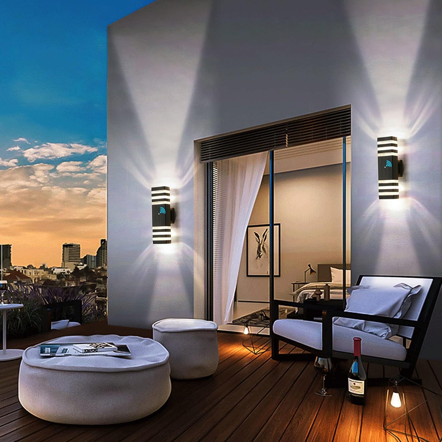 tewei 4 Pack Dusk to Dawn Outdoor Light Fixture, Black Exterior Wall Lights Up and Down Porch Lights Outdoor Wall Mount Waterproof Aluminum Outside Lights for House Garage, 3-Layer, 3000K