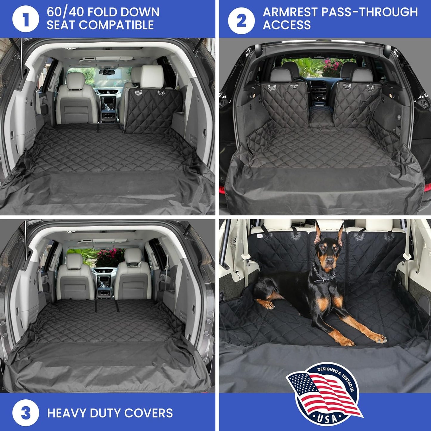 4Knines SUV Cargo Liner for Dogs, Trunk Mat for SUV, Durable Cargo Cover, Protector – Compatible with 60/40 Split Bench & Armrest Pass-Through, Waterproof, Machine Washable, Non-Slip (X Large, Black)