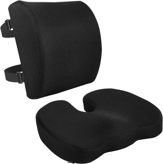 Amazon Basics Comfortable Seat Cushion & Lumbar Support for Office Chairs, Memory Foam, Black