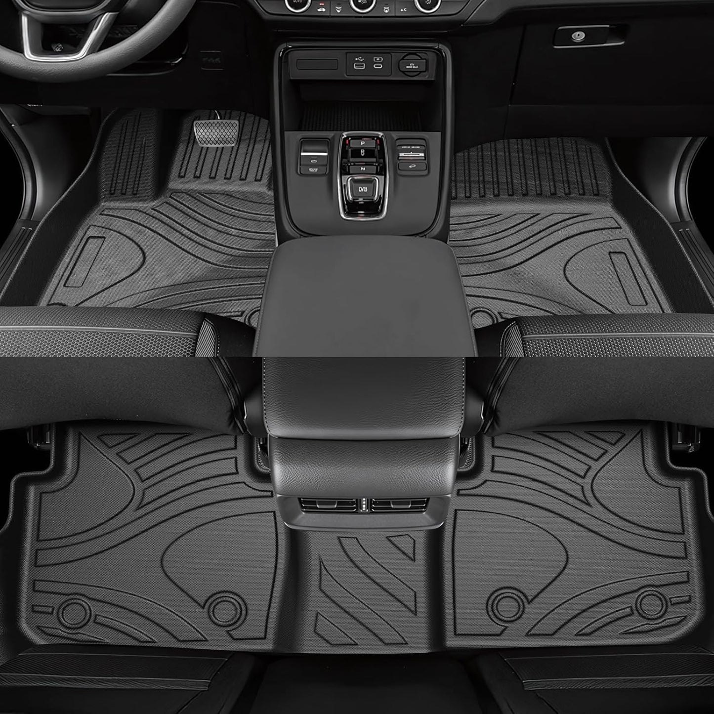 Powerty Floor Mats for Honda CR-V 2023 2024 2025(Include Hybrid) Accessories All Weather Car Floor Mats, 3D TPE Anti-Slip Liners for Car, 1st & 2nd Row Black