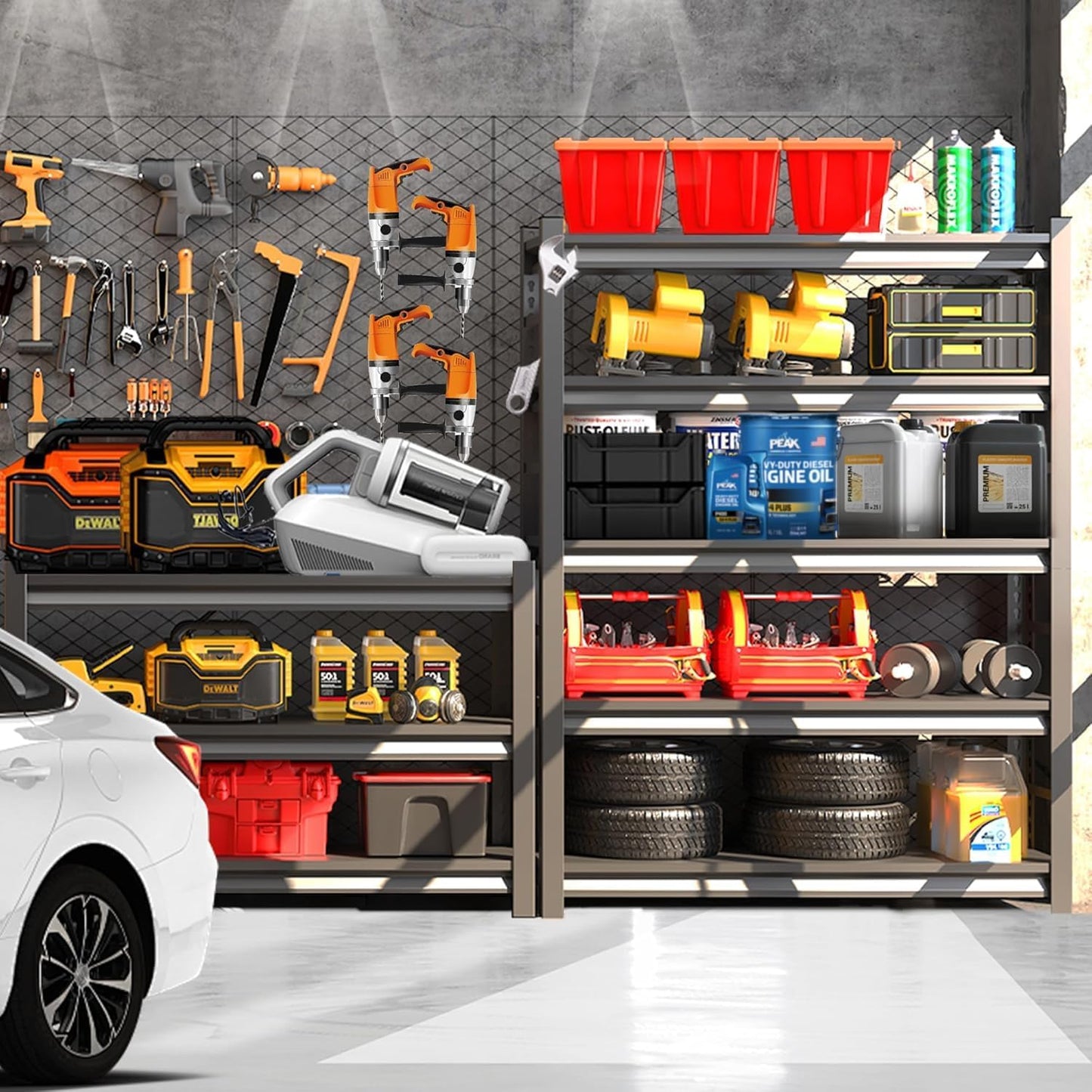 Metal Garage Shelving Unit, Heavy Duty 5-Tier Adjustable Storage Rack, Steel Shelving,2000 lbs Capacity, Industrial Shelves for Heavy Tools and Equipment (5-Tier 59" H x24 W x 14" D)