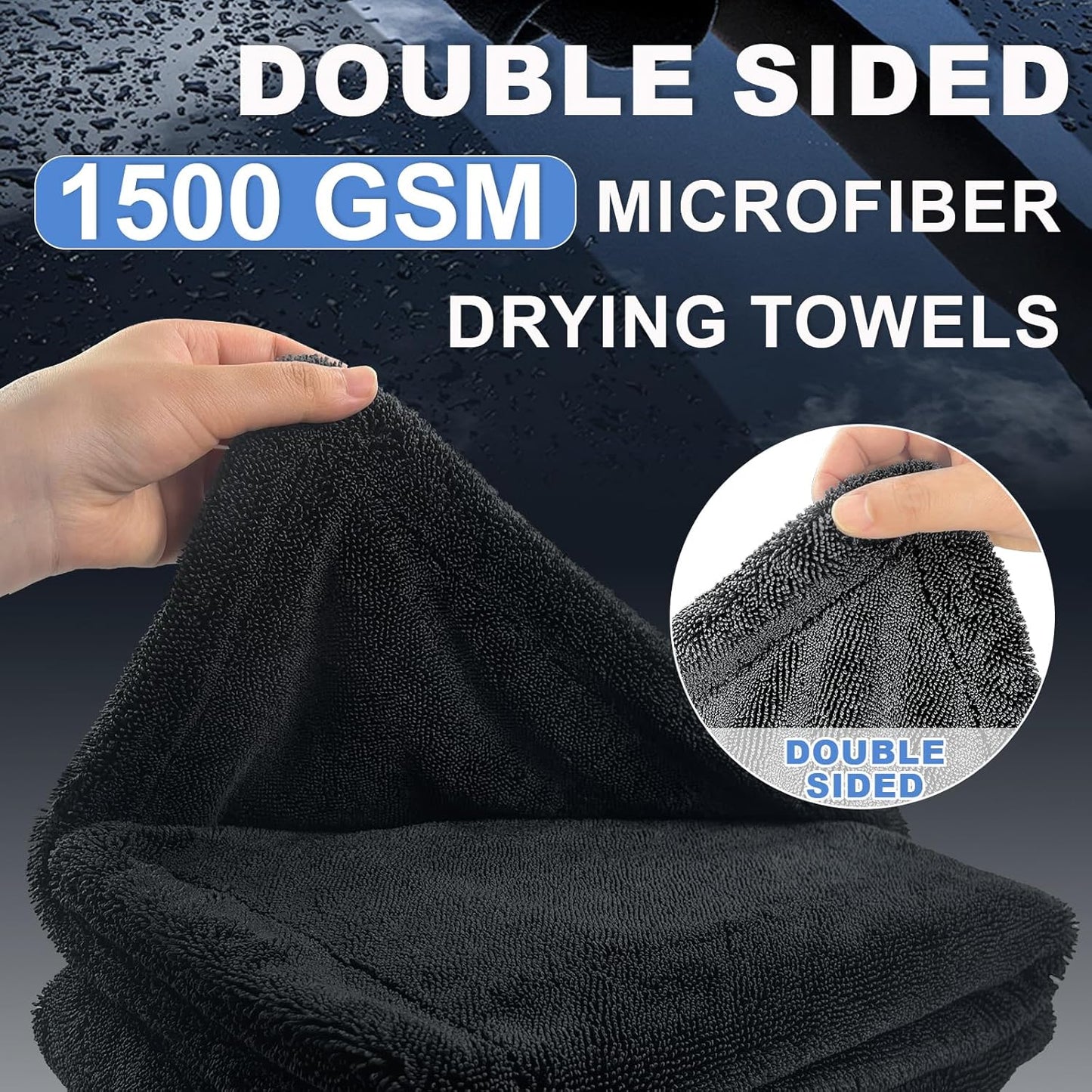 2-Pack Car Drying Towel (28" x 36"),1500 GSM Double Sided Microfiber Towels for Cars,Trucks, SUV.Highly Absorbent,Leaving no Marks,no Shedding,Easy to Clean