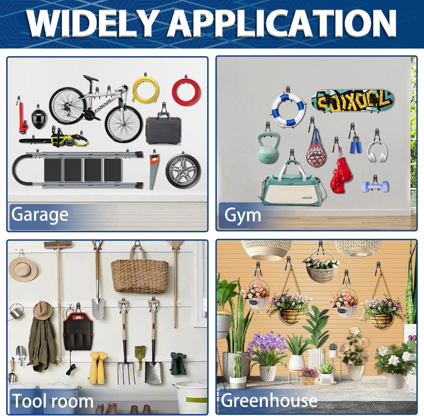 3-H Garage Wall Hooks 20 Pack, Garage Hooks Heavy Duty with Extra Welding Spots, Garage Organizer for Garden, Lawn, Chairs, Ladders, Weed Eater, Shovel(Black)