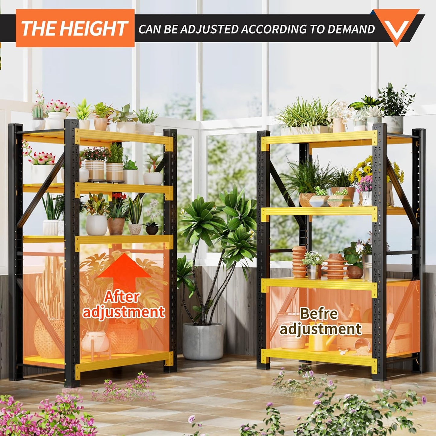 3000LBS Garage Shelving 32" W Garage Shelving Heavy Duty 4-Tier Metal Storage Shelves Adjustable Shelf Unit Storage Rack for Basement Supermarket Warehouse 32" W x 20" D x 63" H Yellow