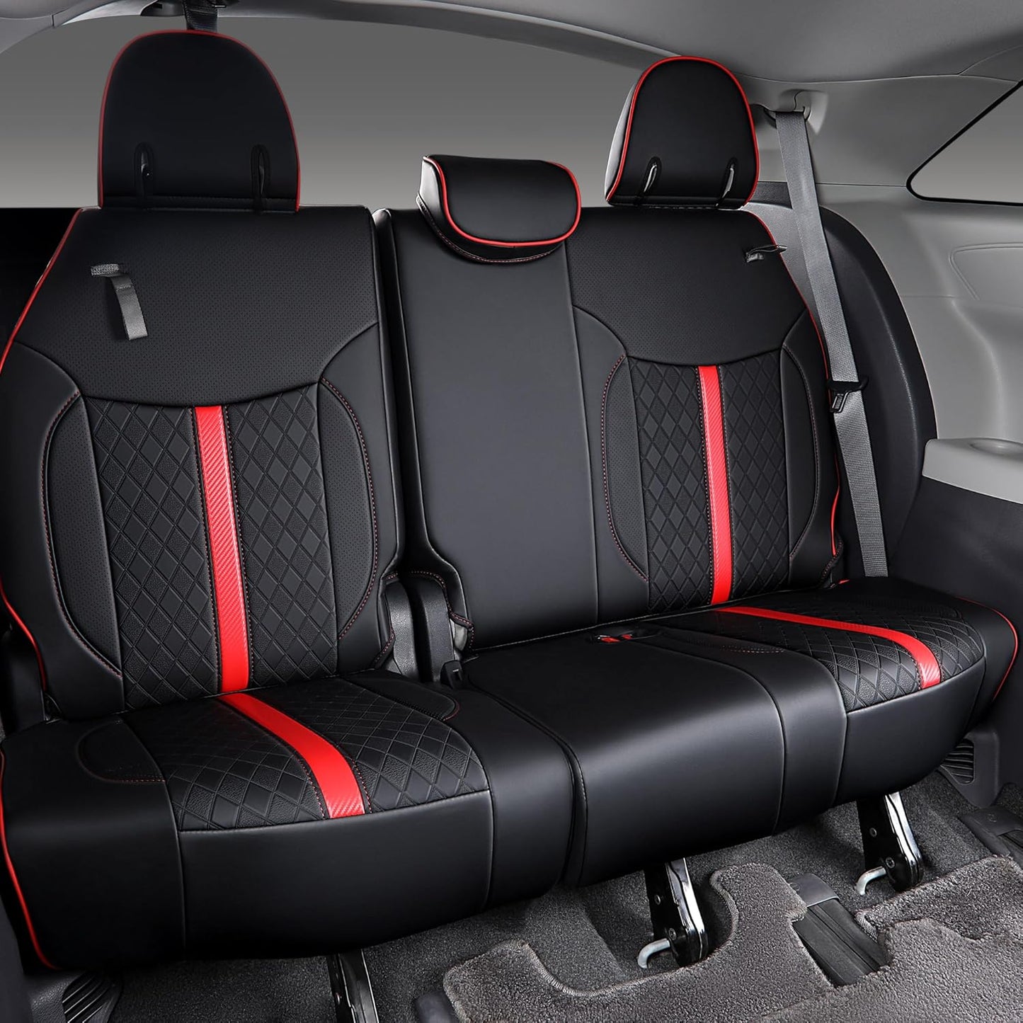 Custom Fit Sienna Seat Covers for Toyota Sienna LE,XLE 2021-2025 3-Row Accessories Full Coverage Waterproof Leather Car Seat Covers Full Set (Black with red, 8-Seat)